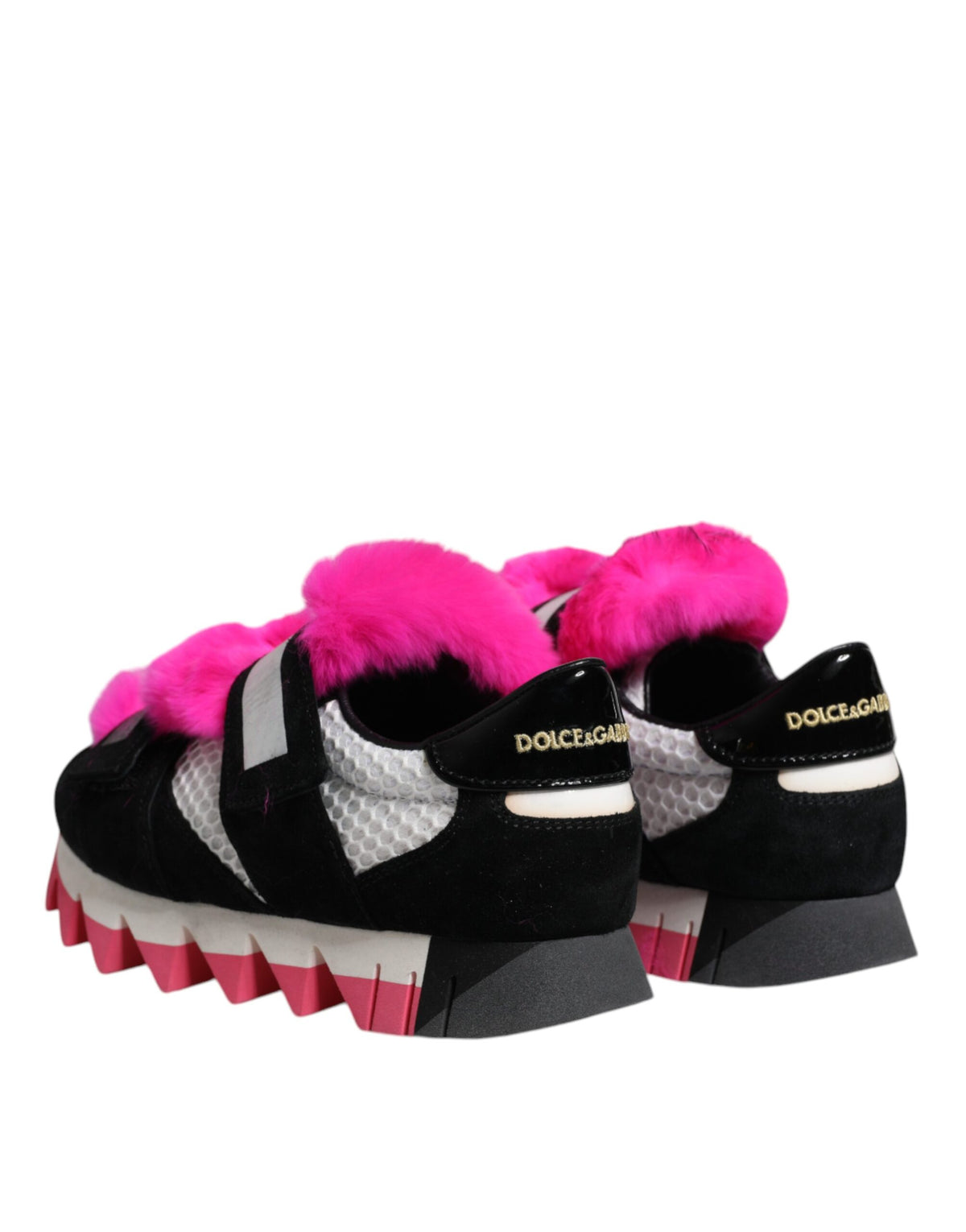 Dolce & Gabbana Black Pink Fur Embellished Sneakers Women's Shoes (Pre-Owned)