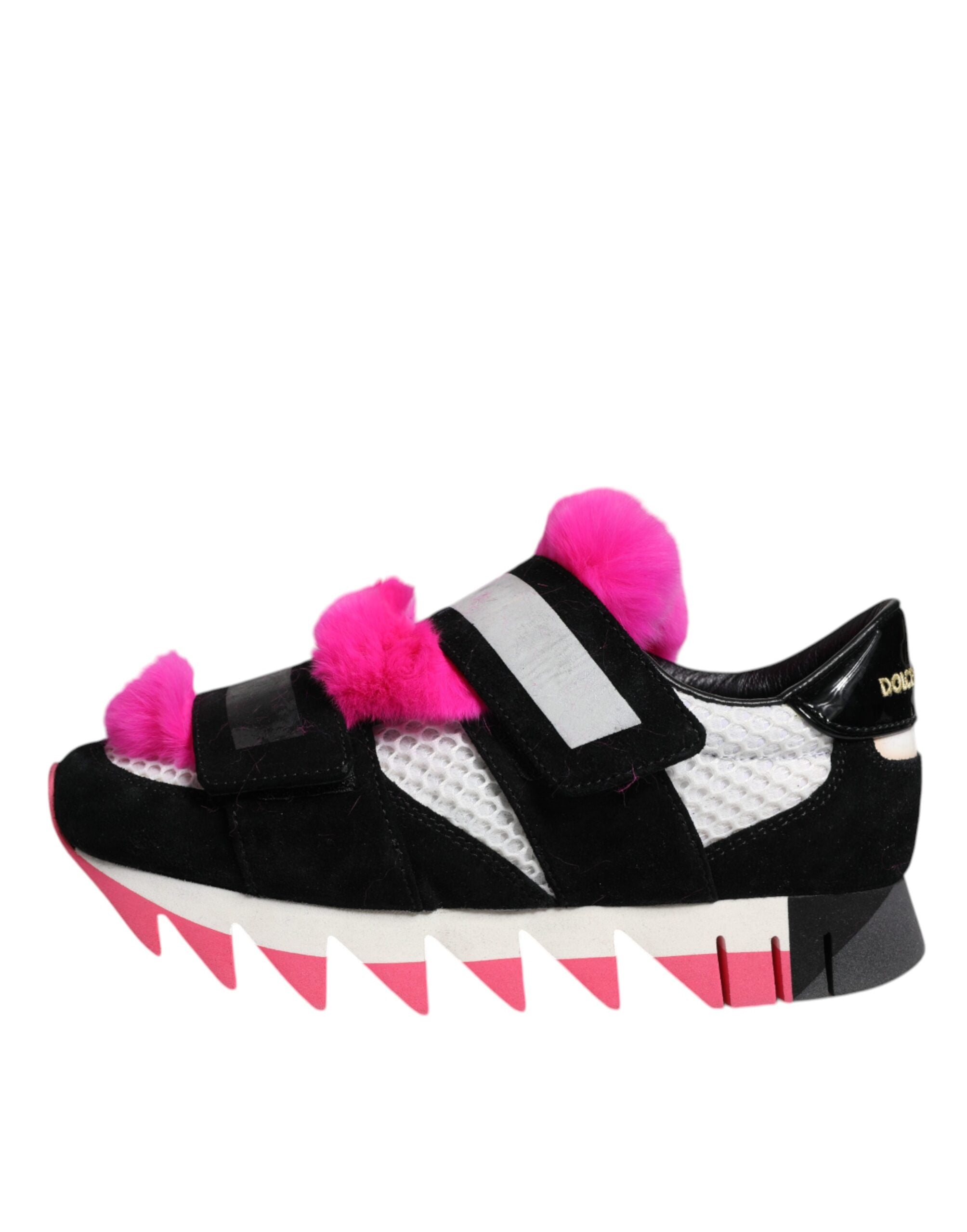 Dolce & Gabbana Black Pink Fur Embellished Sneakers Women's Shoes (Pre-Owned)