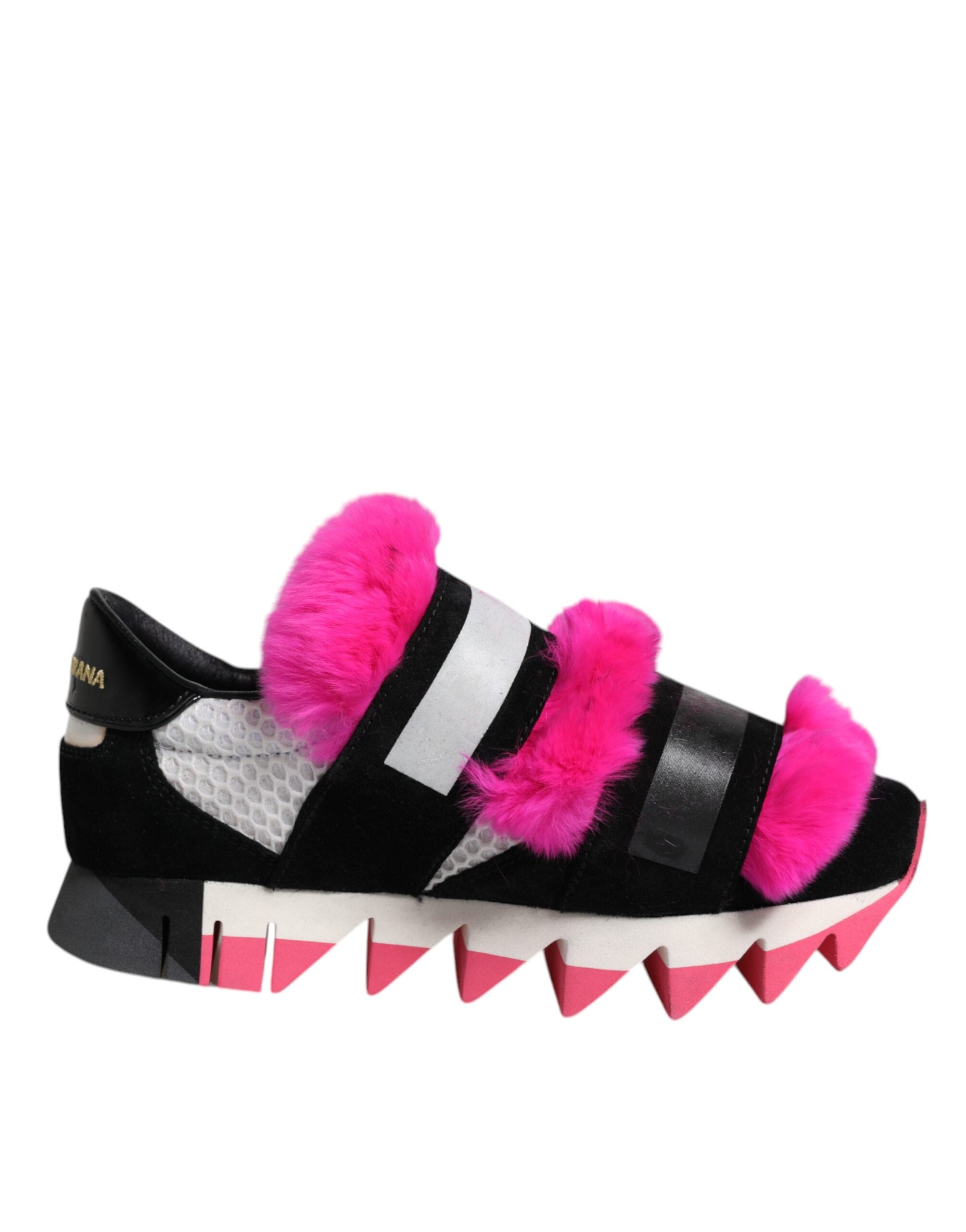 Dolce & Gabbana Black Pink Fur Embellished Sneakers Women's Shoes (Pre-Owned)