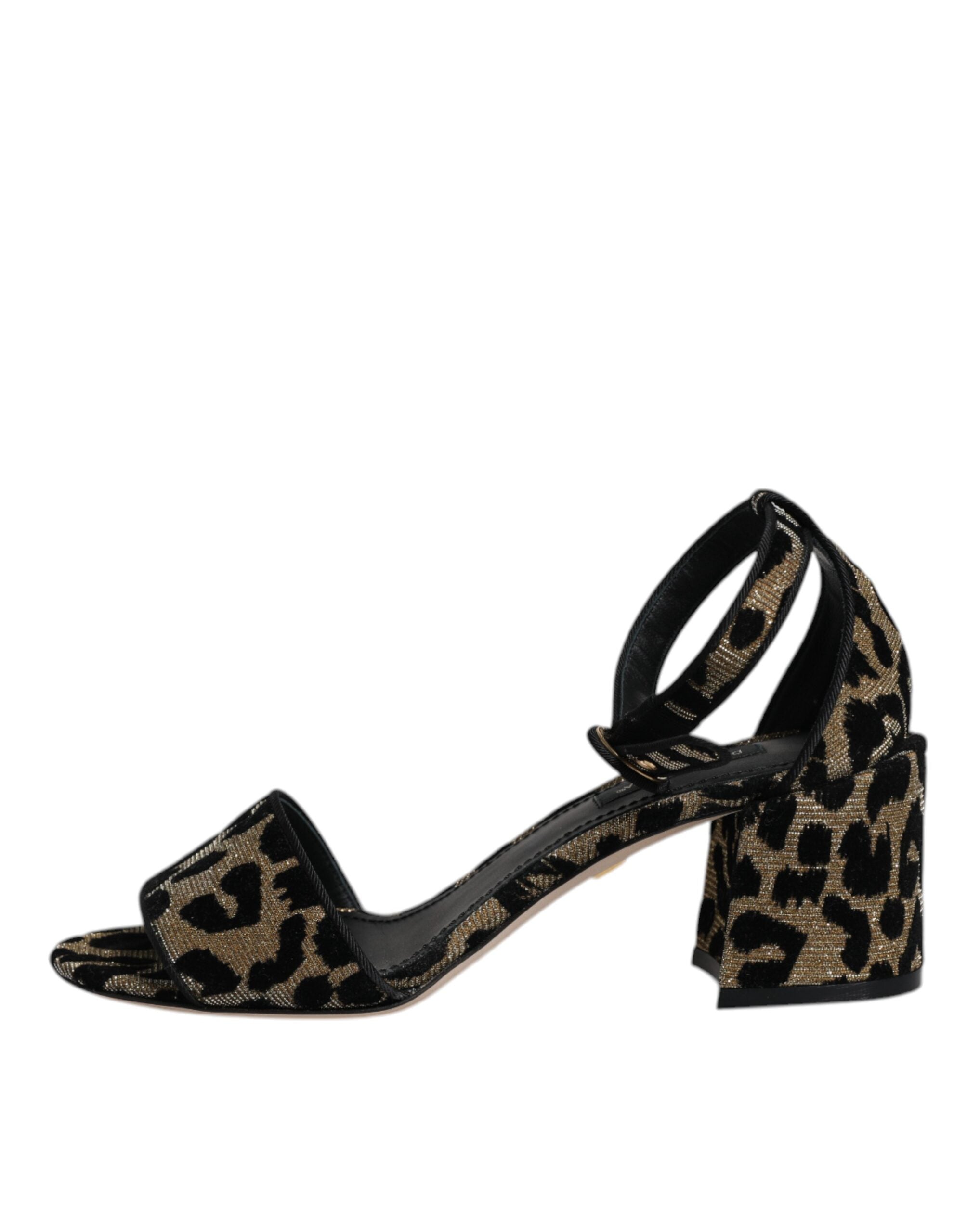 Dolce & Gabbana Gold Leopard Lurex Ankle Strap Heels Sandals Women's Shoes (Pre-Owned)
