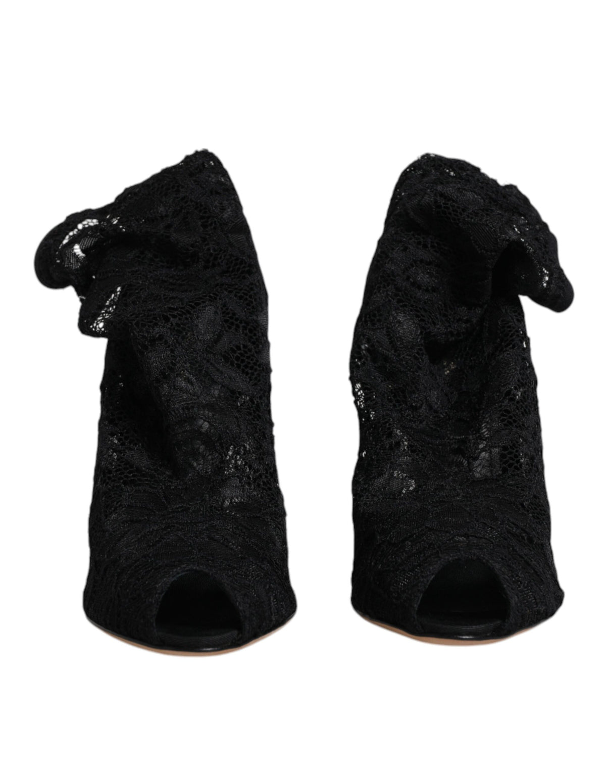 Dolce & Gabbana Black Lace Stretch Heels Mid Calf Boots Women's Shoes
