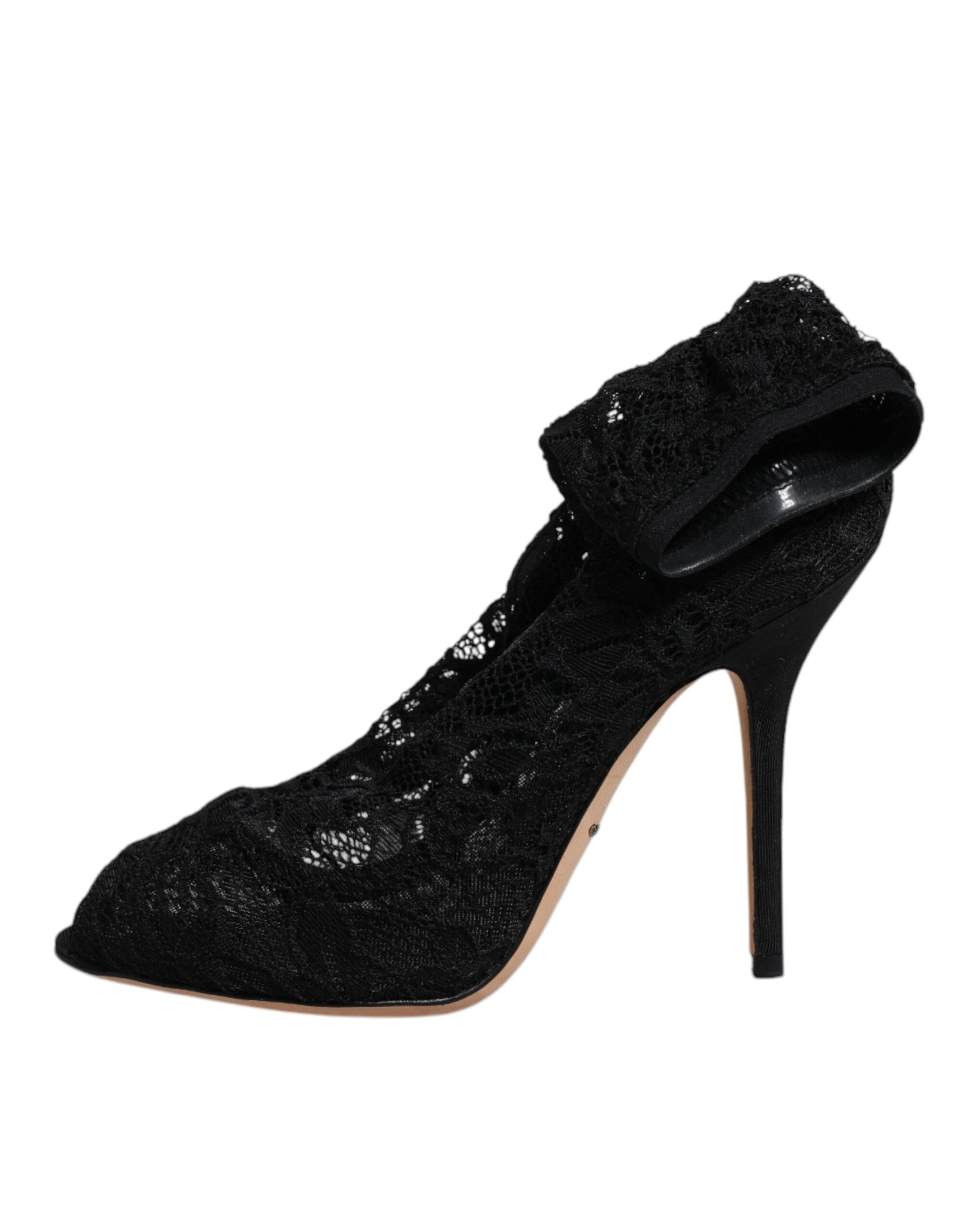 Dolce & Gabbana Black Lace Stretch Heels Mid Calf Boots Women's Shoes