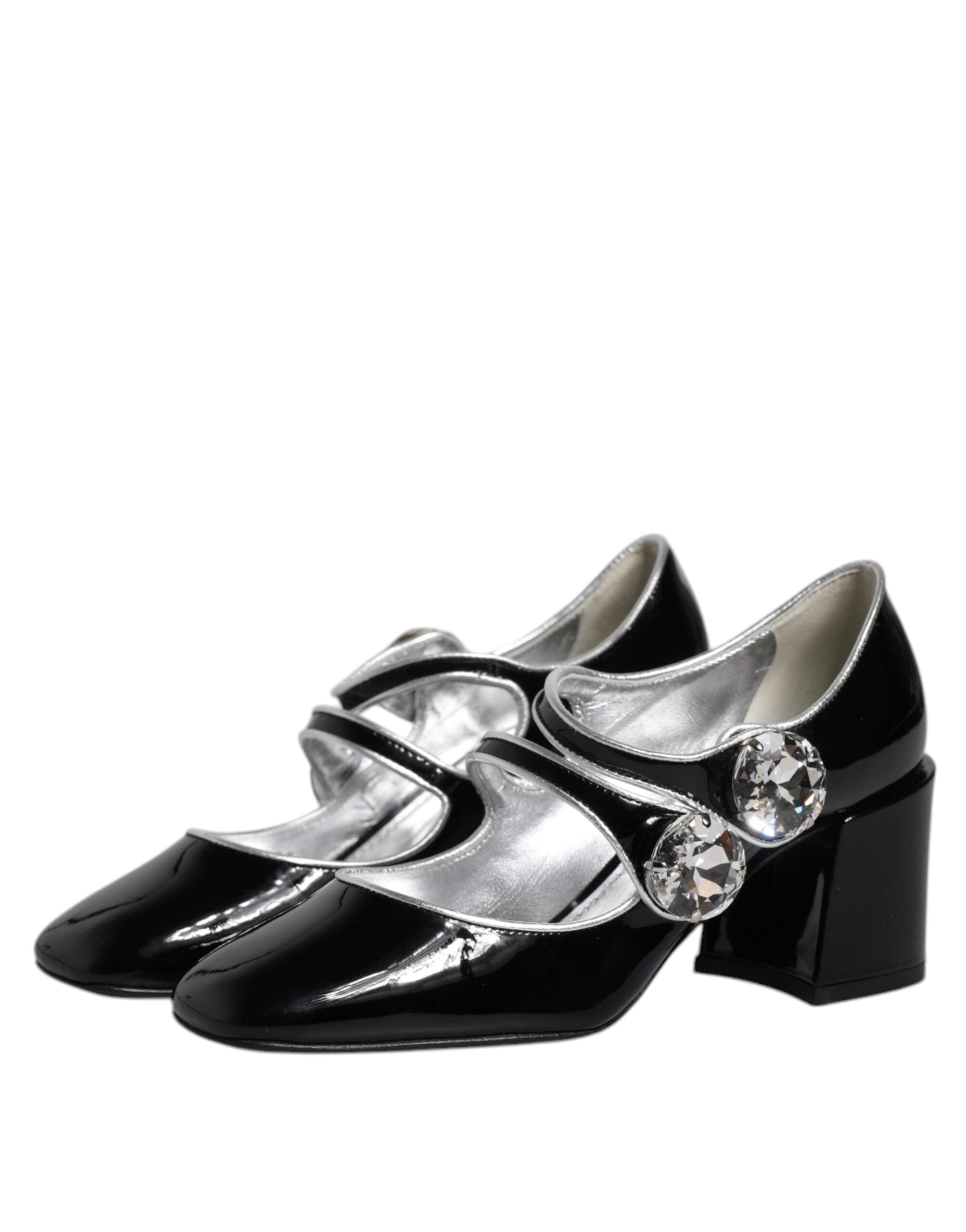 Dolce & Gabbana Black Patent Leather Crystal Mary Jane Pumps Women's Shoes