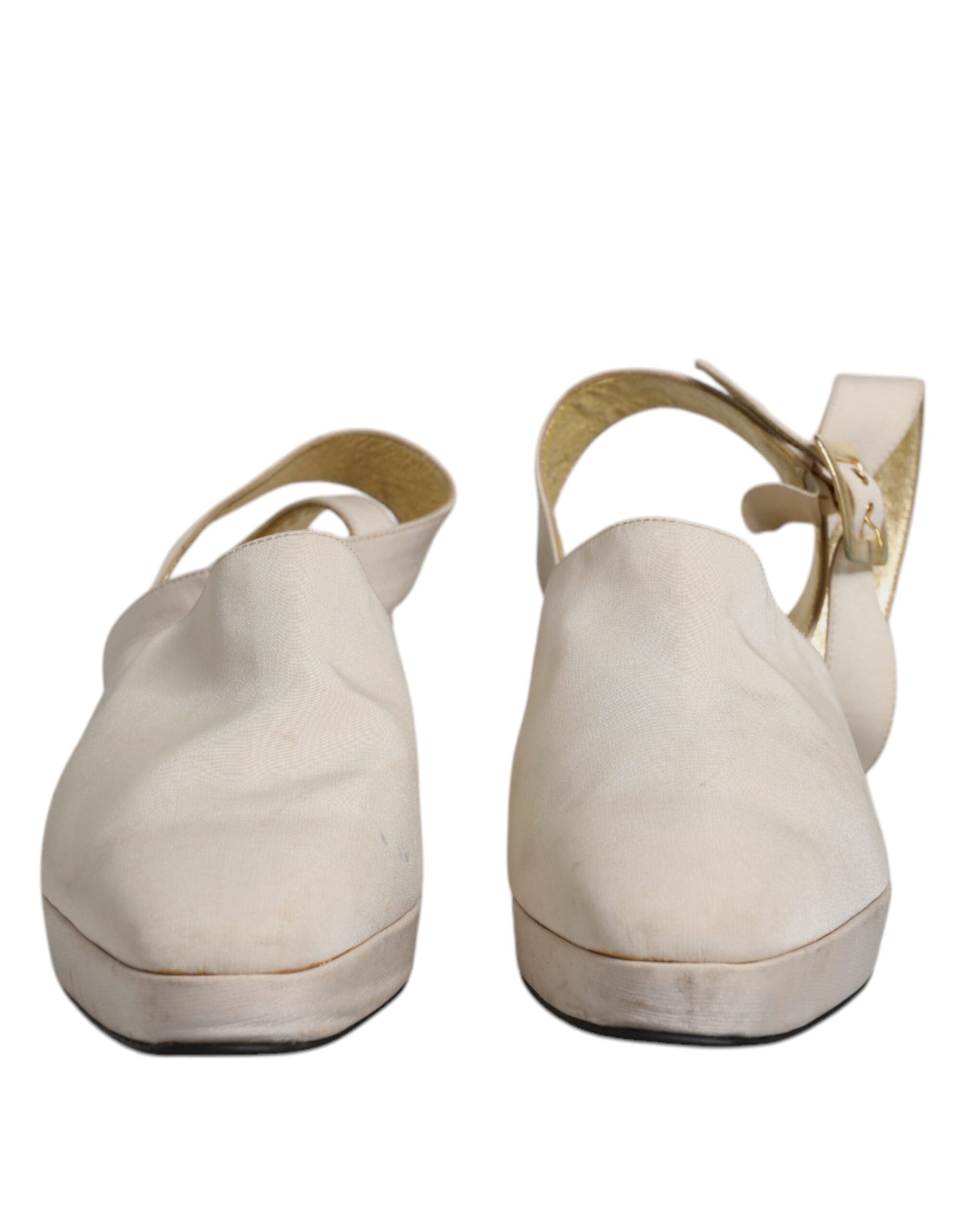 Dolce & Gabbana Off White Block Heels Slingback Sandals Women's Shoes (Pre-Owned)