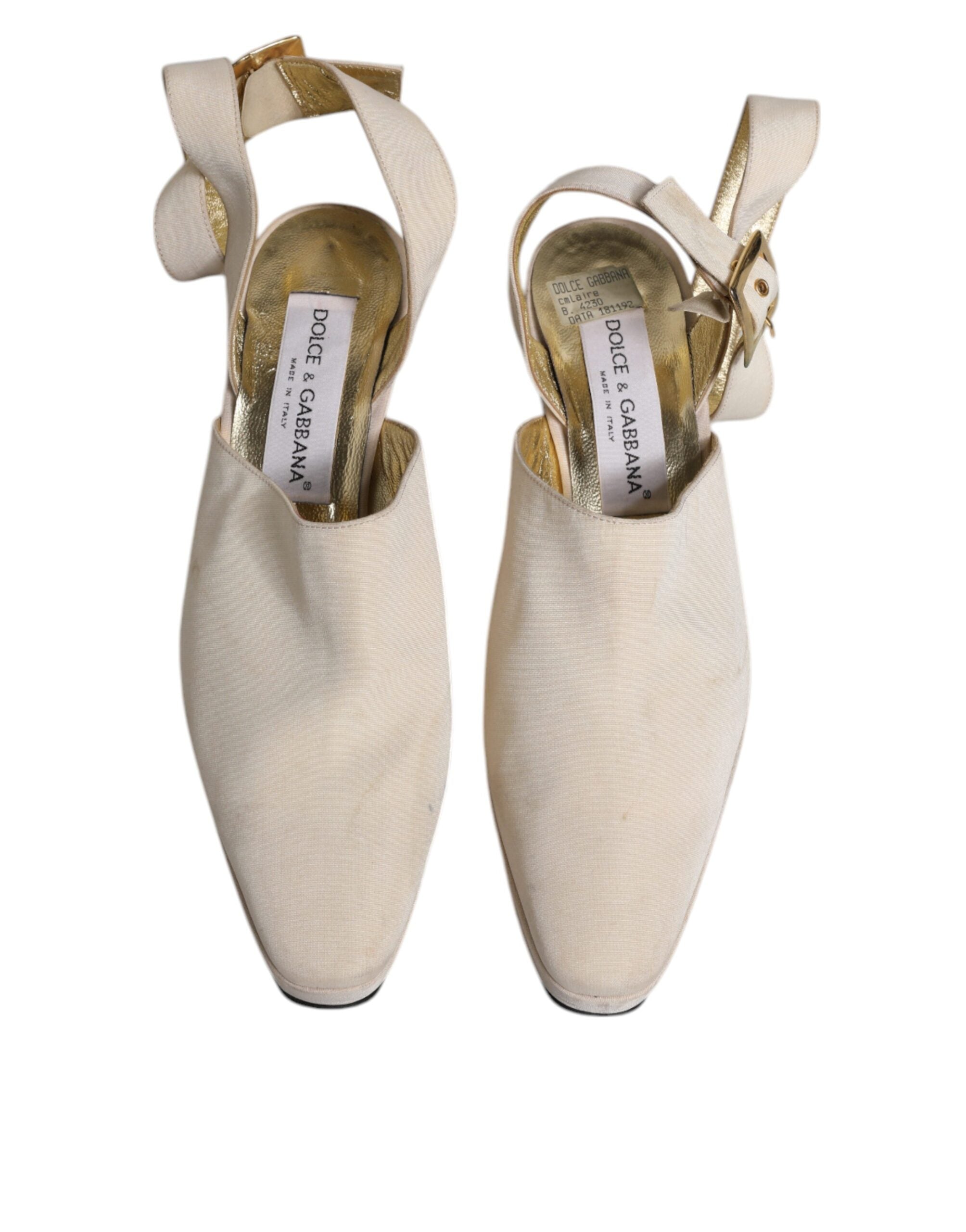 Dolce & Gabbana Off White Block Heels Slingback Sandals Women's Shoes (Pre-Owned)