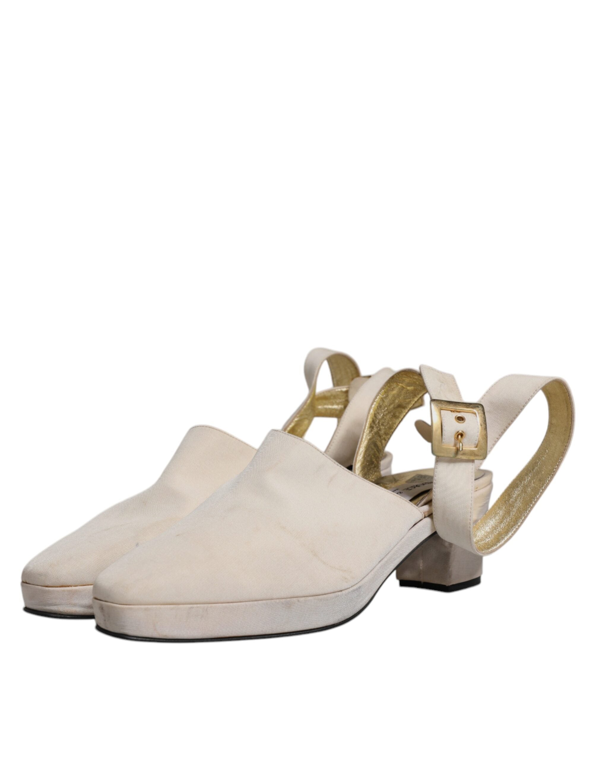 Dolce & Gabbana Off White Block Heels Slingback Sandals Women's Shoes (Pre-Owned)