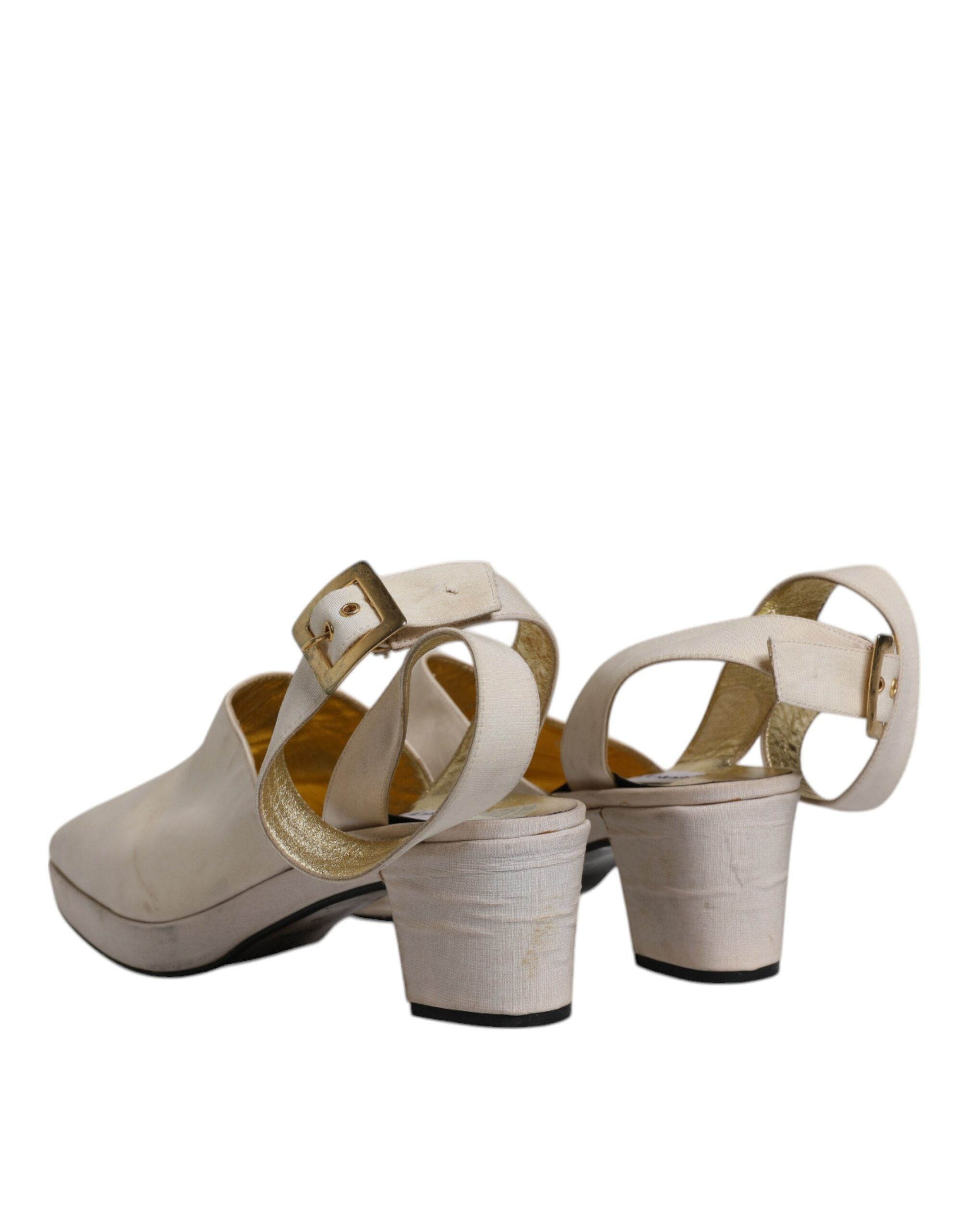Dolce & Gabbana Off White Block Heels Slingback Sandals Women's Shoes (Pre-Owned)