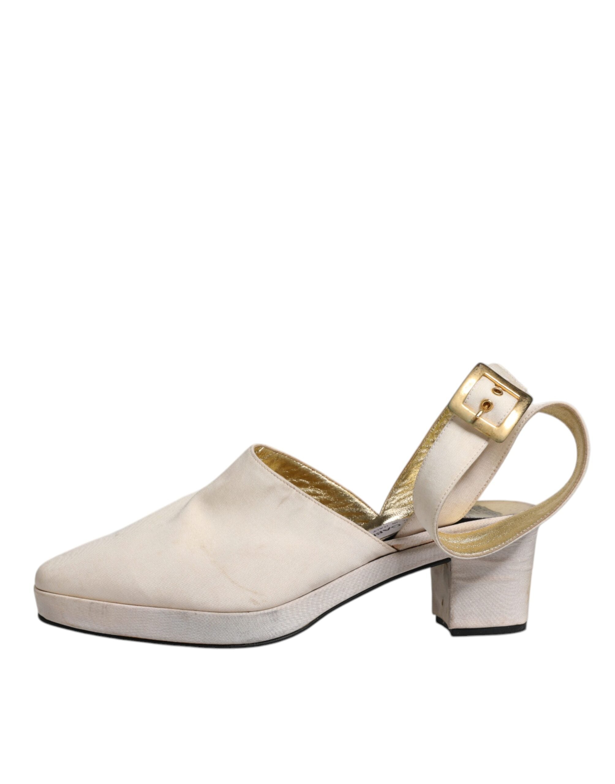 Dolce & Gabbana Off White Block Heels Slingback Sandals Women's Shoes (Pre-Owned)