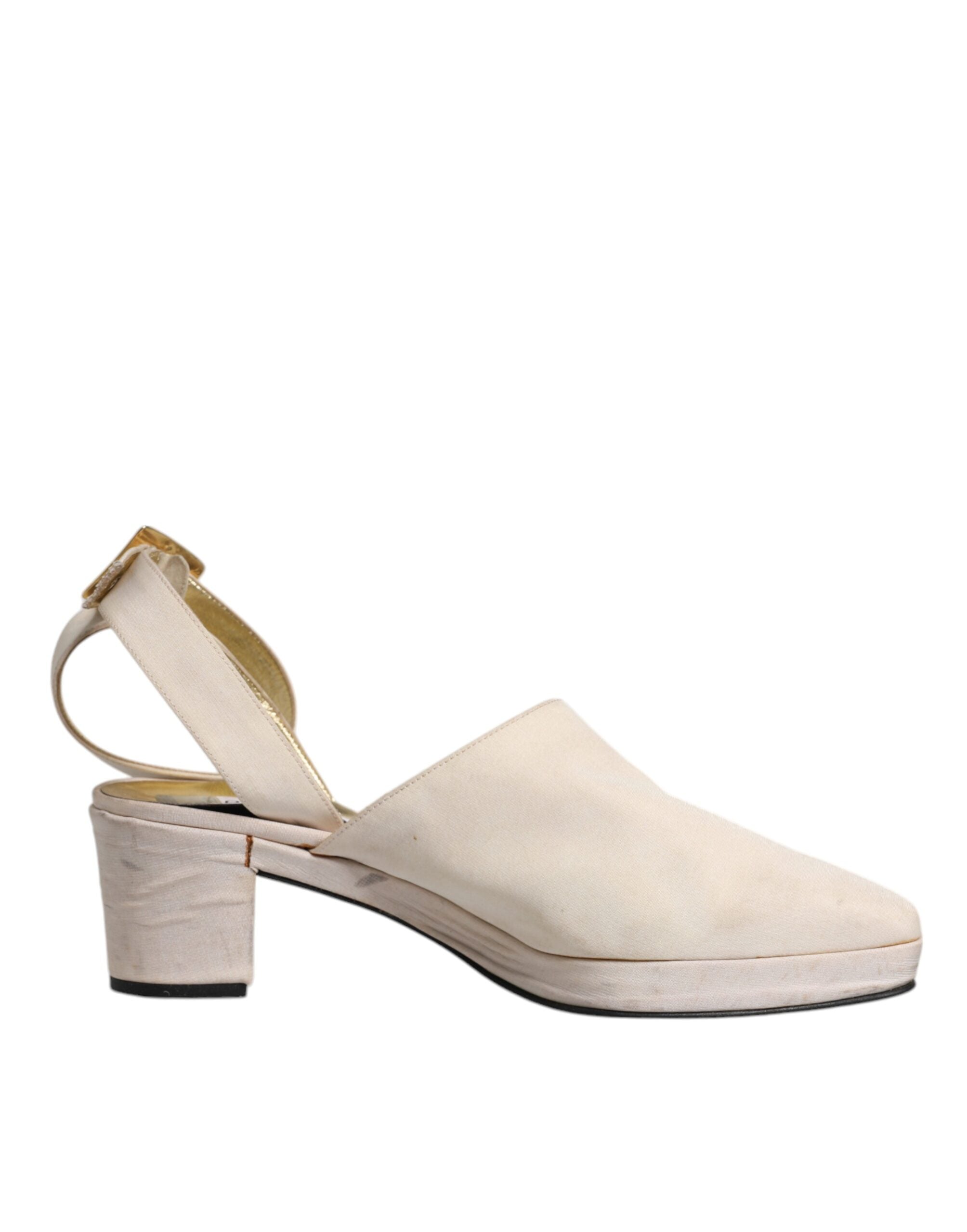 Dolce & Gabbana Off White Block Heels Slingback Sandals Women's Shoes (Pre-Owned)
