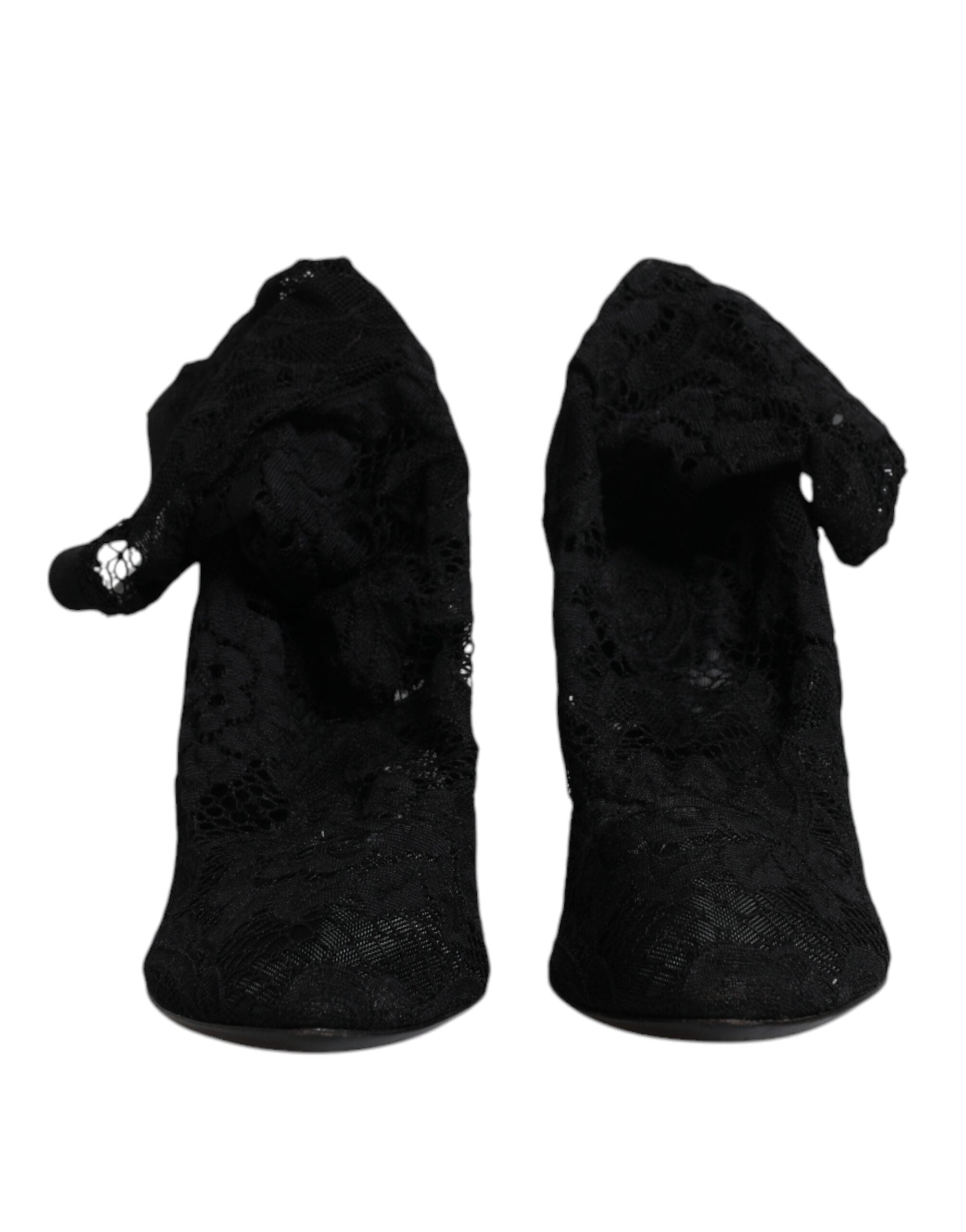 Dolce & Gabbana Black Lace Stretch Heels Mid Calf Boots Women's Shoes (Pre-Owned)