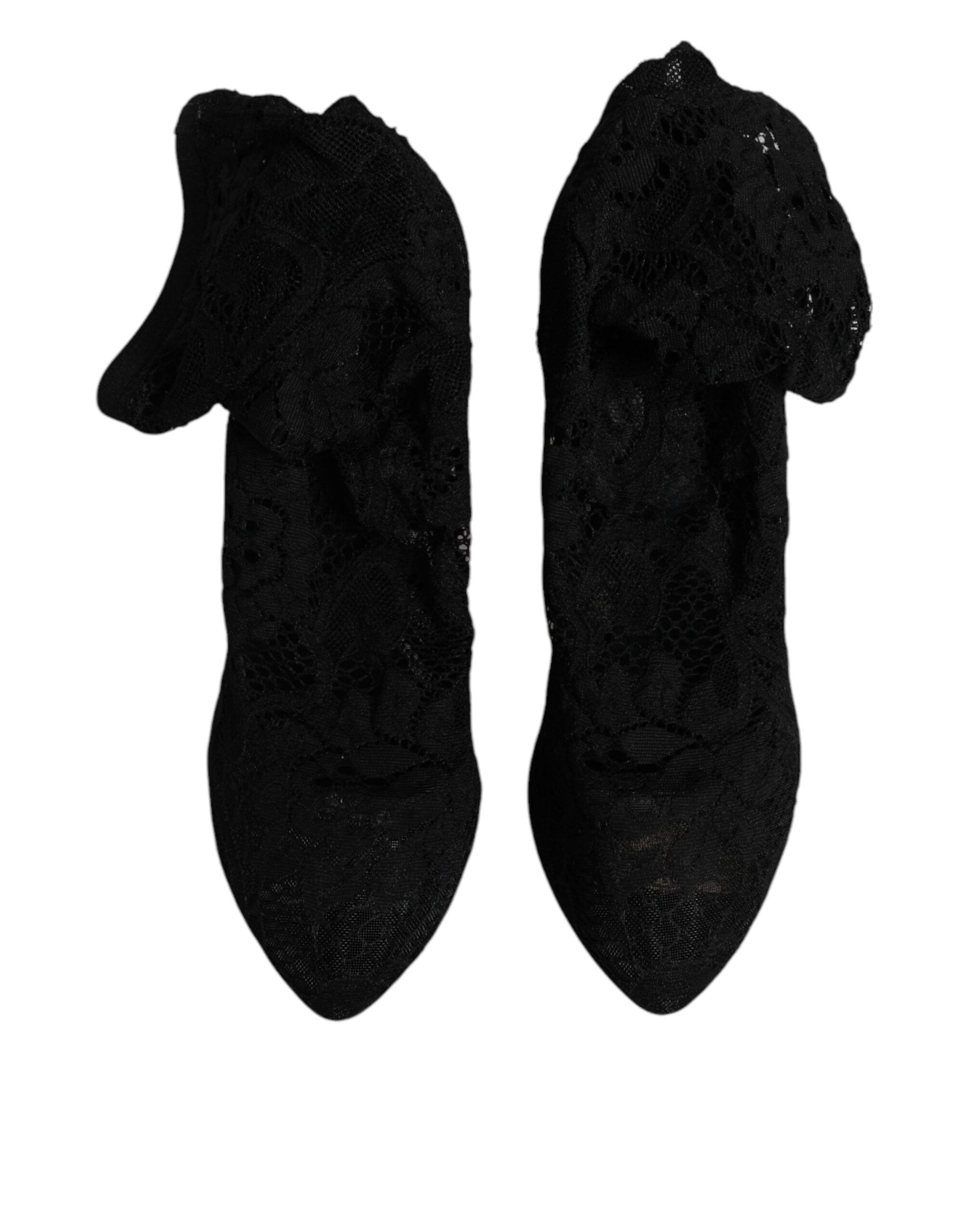 Dolce & Gabbana Black Lace Stretch Heels Mid Calf Boots Women's Shoes (Pre-Owned)