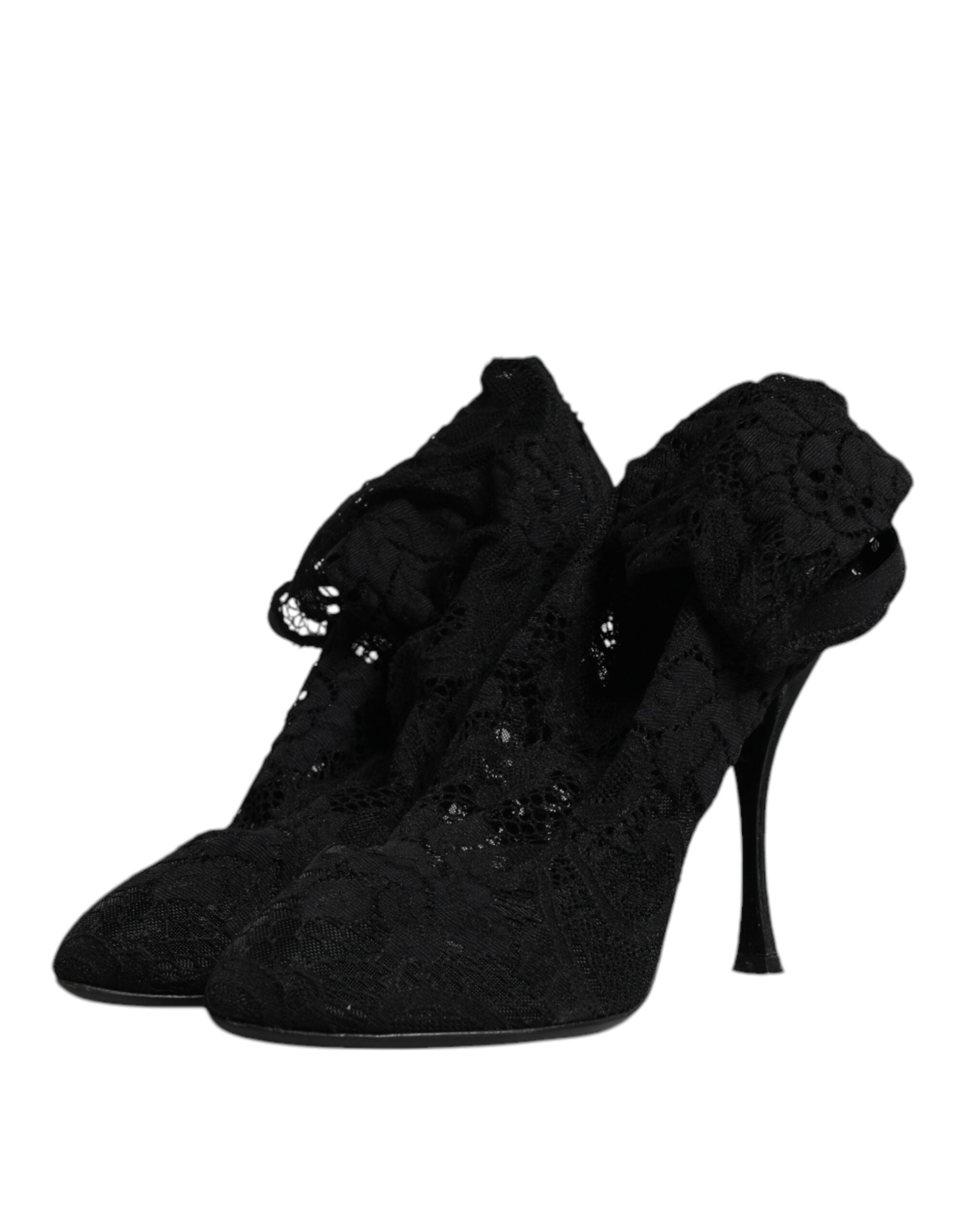 Dolce & Gabbana Black Lace Stretch Heels Mid Calf Boots Women's Shoes (Pre-Owned)