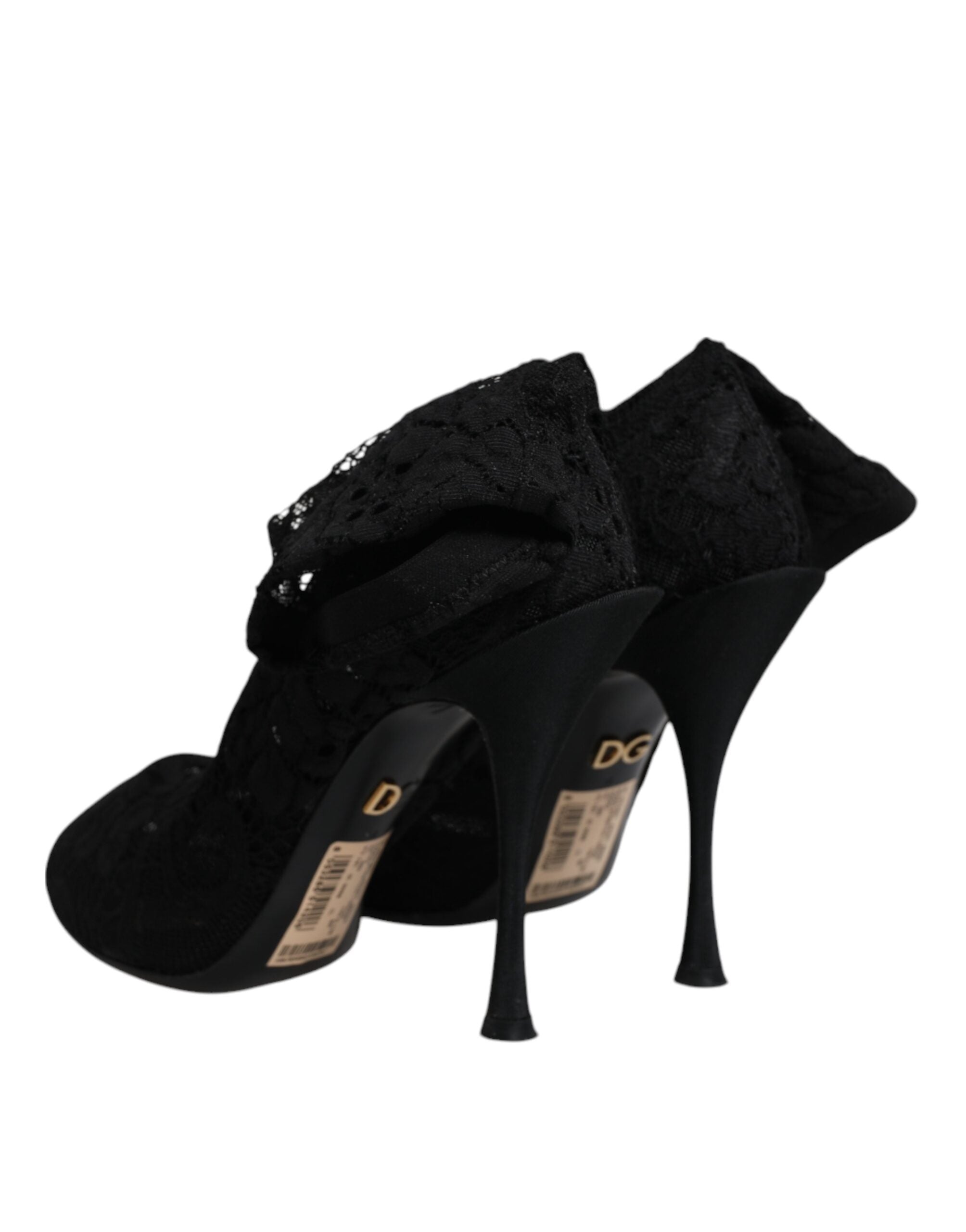 Dolce & Gabbana Black Lace Stretch Heels Mid Calf Boots Women's Shoes (Pre-Owned)