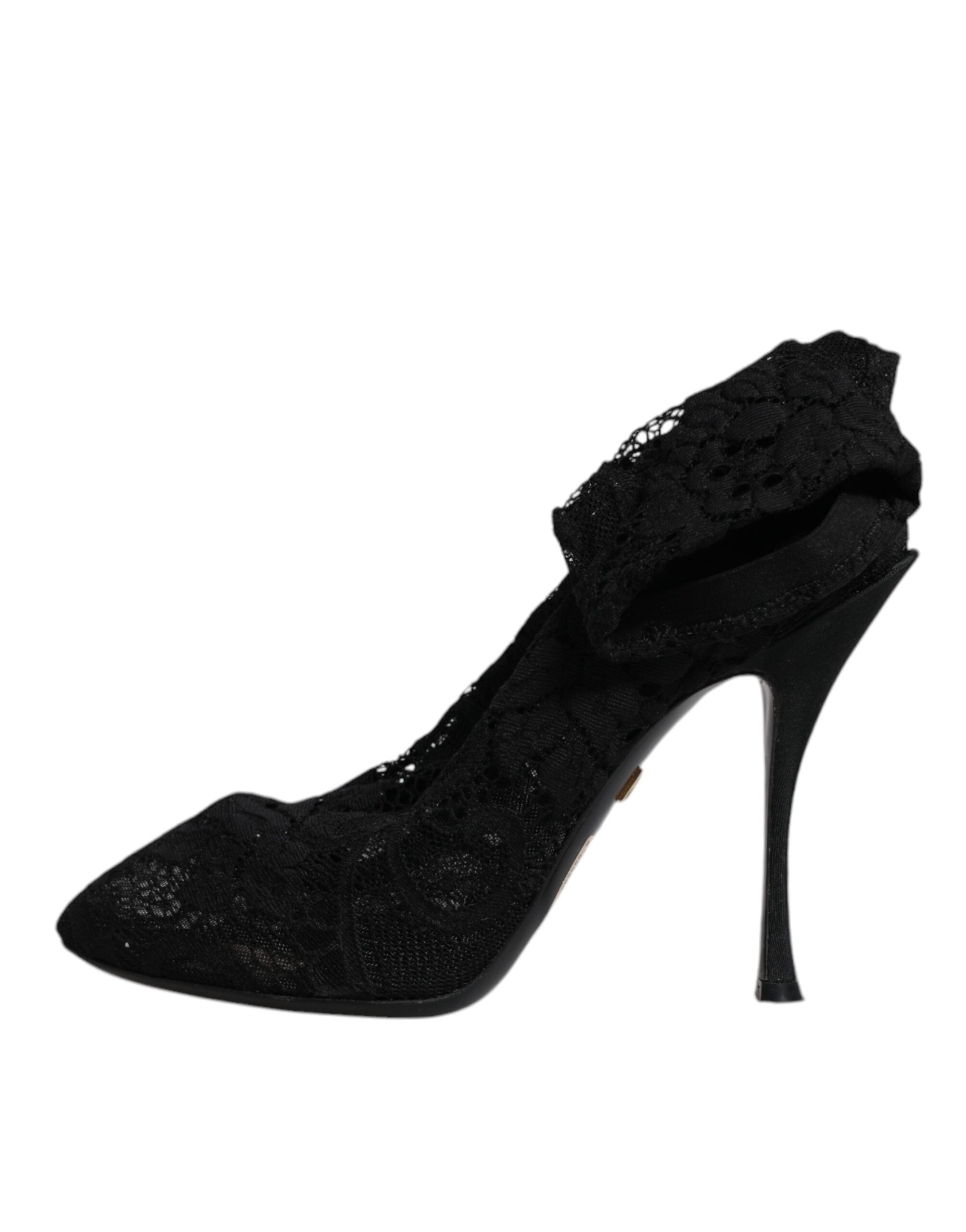 Dolce & Gabbana Black Lace Stretch Heels Mid Calf Boots Women's Shoes (Pre-Owned)