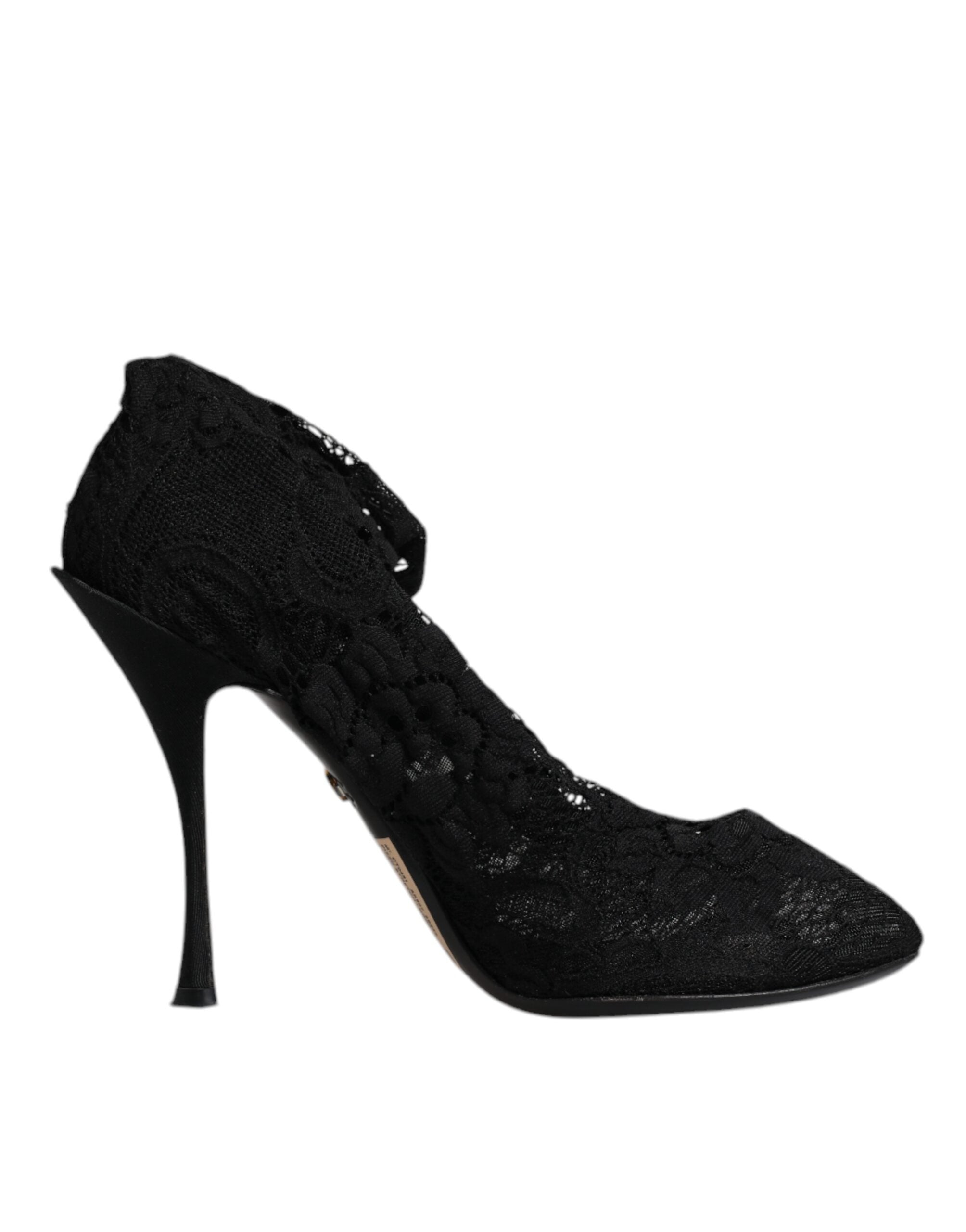 Dolce & Gabbana Black Lace Stretch Heels Mid Calf Boots Women's Shoes (Pre-Owned)