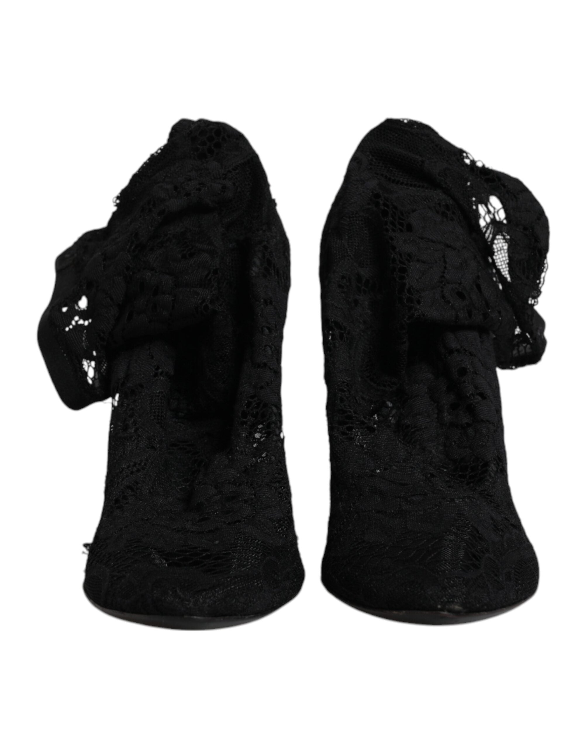 Dolce & Gabbana Black Lace Stretch Heels Mid Calf Boots Women's Shoes (Pre-Owned)