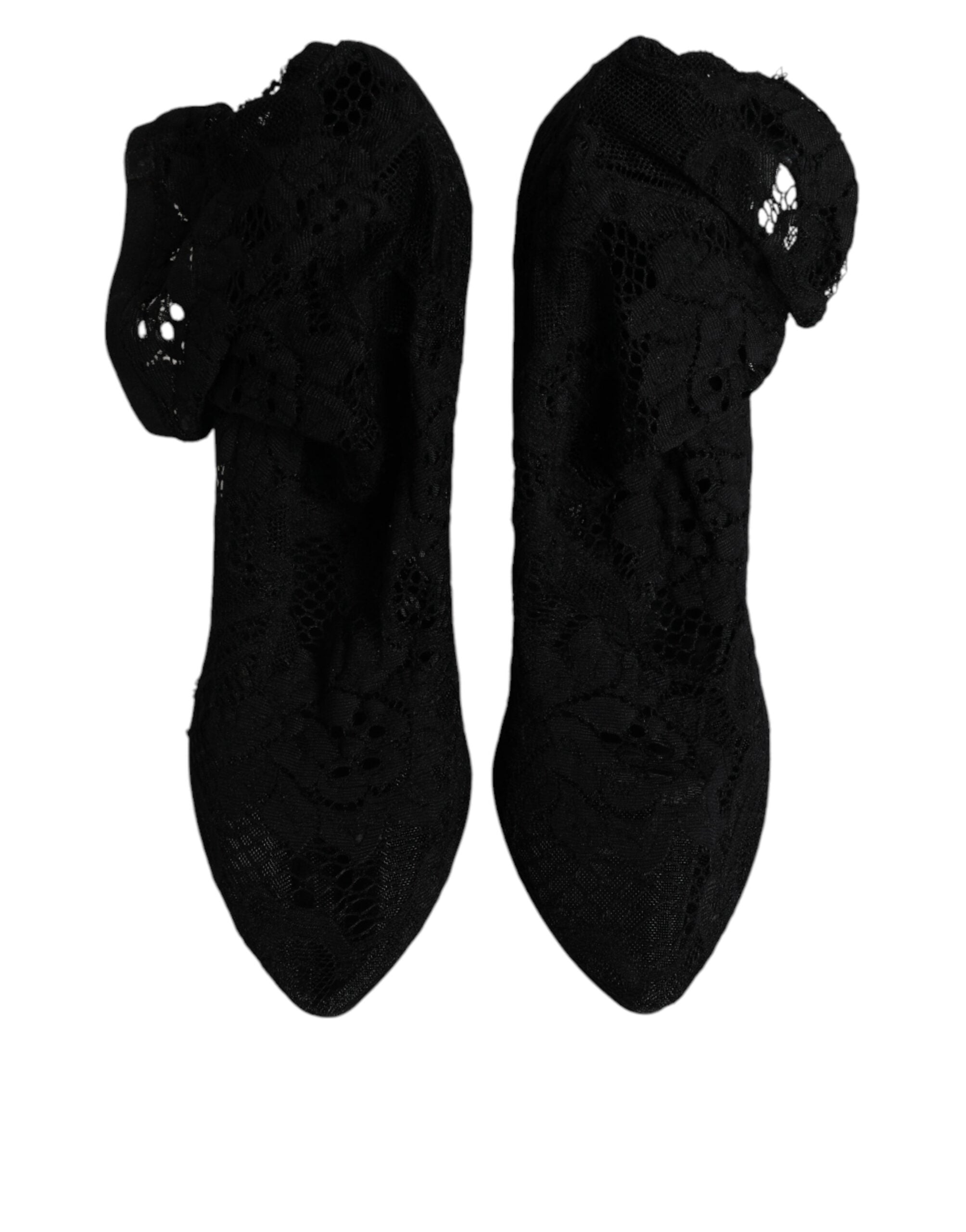 Dolce & Gabbana Black Lace Stretch Heels Mid Calf Boots Women's Shoes (Pre-Owned)