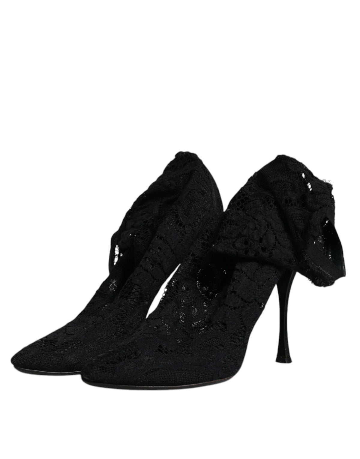 Dolce & Gabbana Black Lace Stretch Heels Mid Calf Boots Women's Shoes (Pre-Owned)
