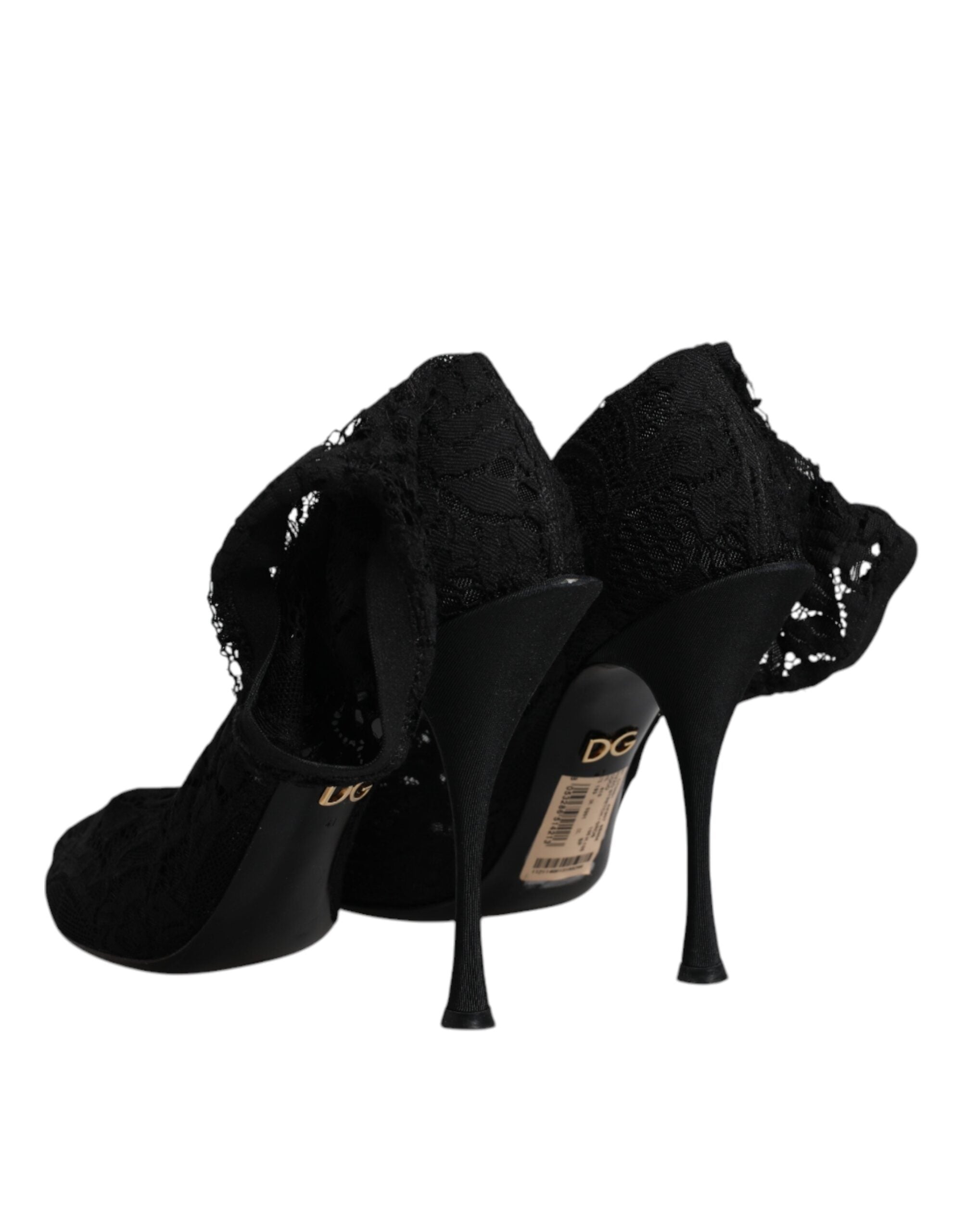 Dolce & Gabbana Black Lace Stretch Heels Mid Calf Boots Women's Shoes (Pre-Owned)