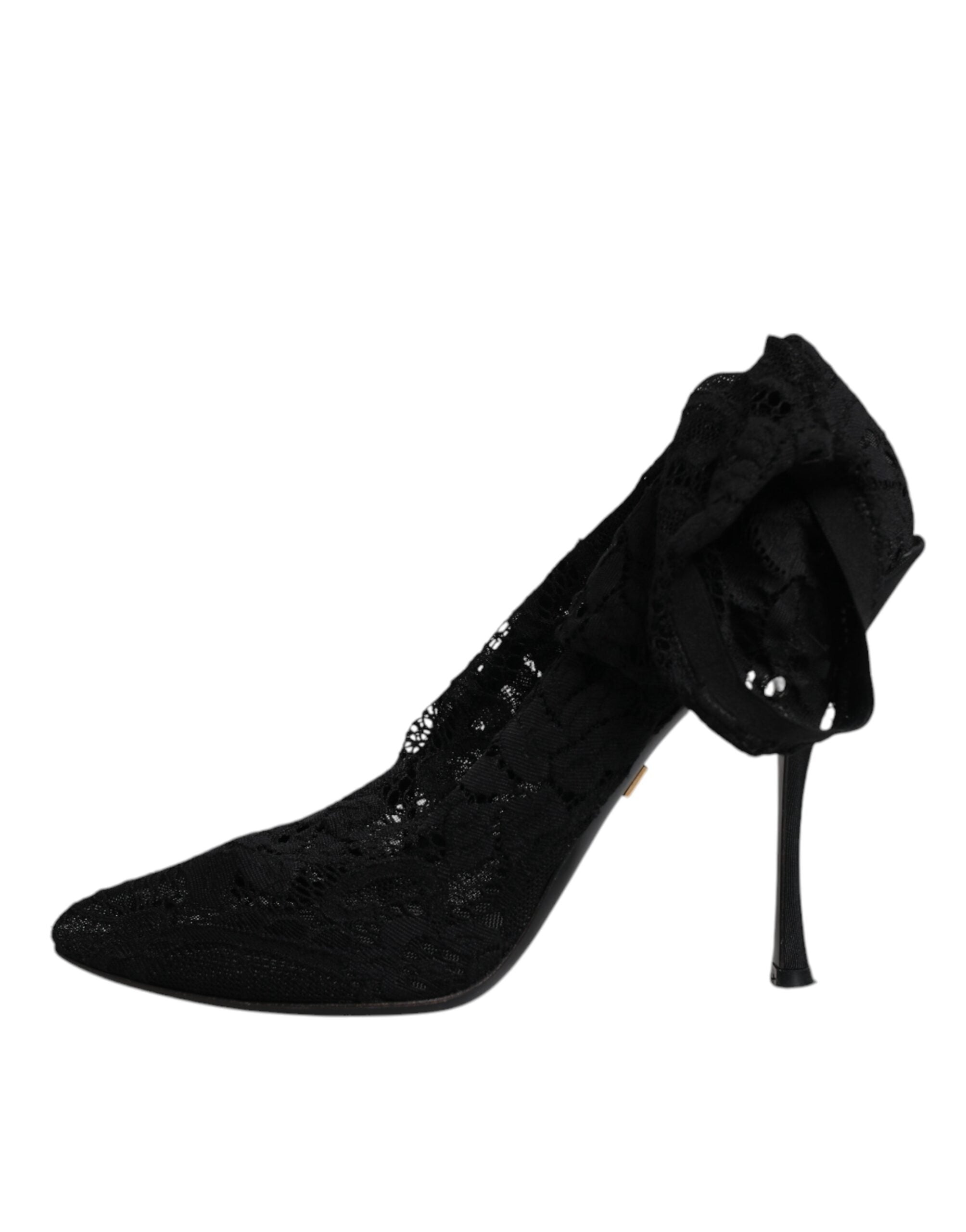 Dolce & Gabbana Black Lace Stretch Heels Mid Calf Boots Women's Shoes (Pre-Owned)