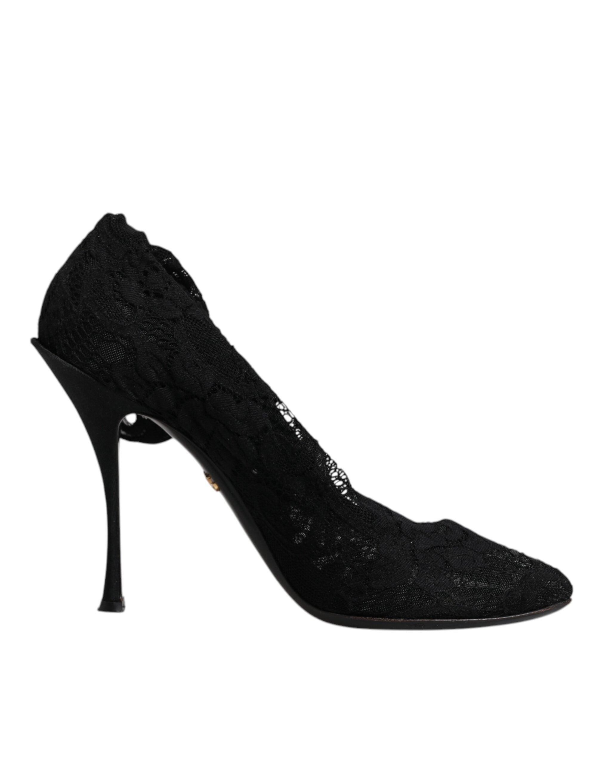 Dolce & Gabbana Black Lace Stretch Heels Mid Calf Boots Women's Shoes (Pre-Owned)