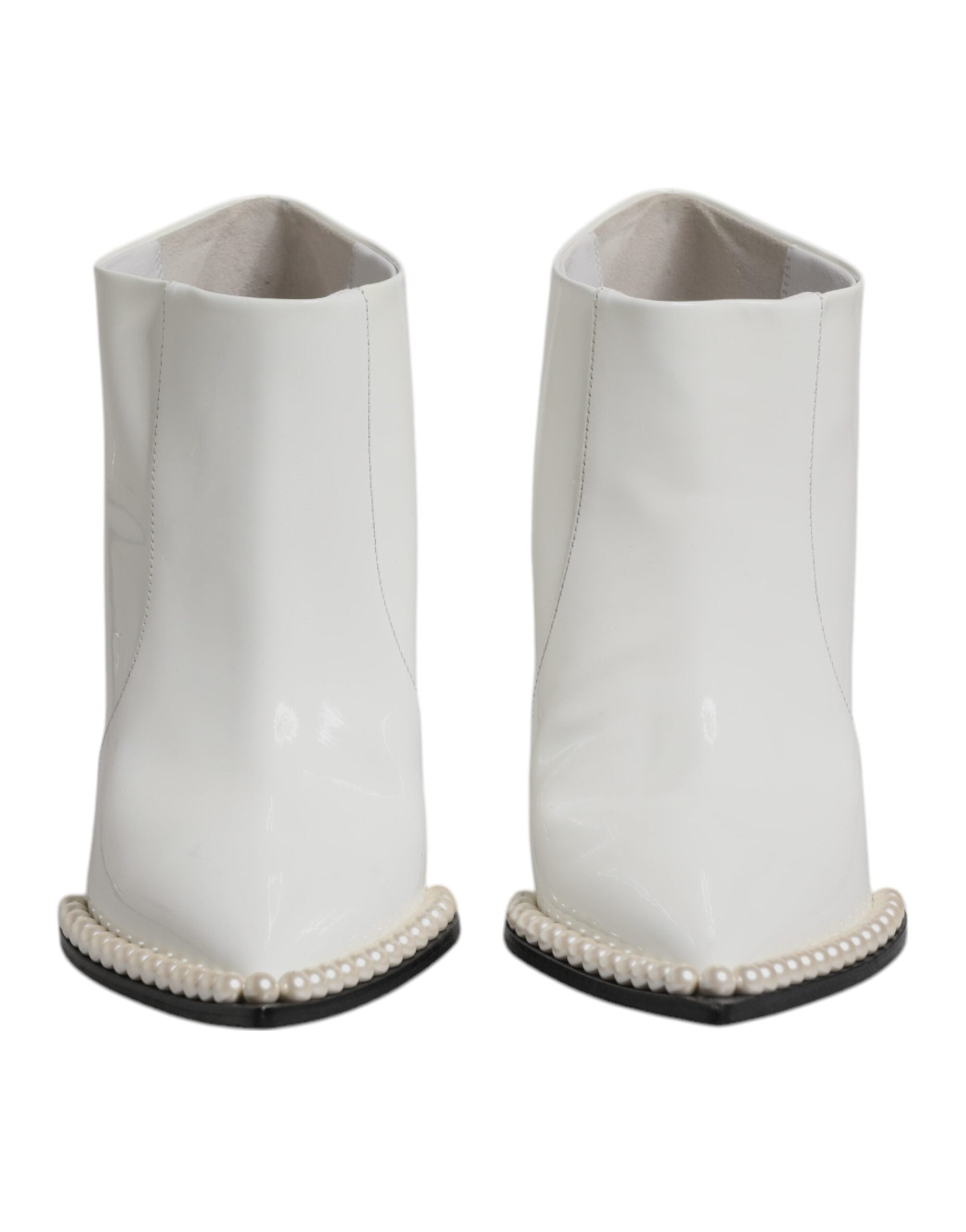 Dolce & Gabbana White Faux Pearl Leather Pointed Toe Ankle Boot Women's Shoes (Pre-Owned)