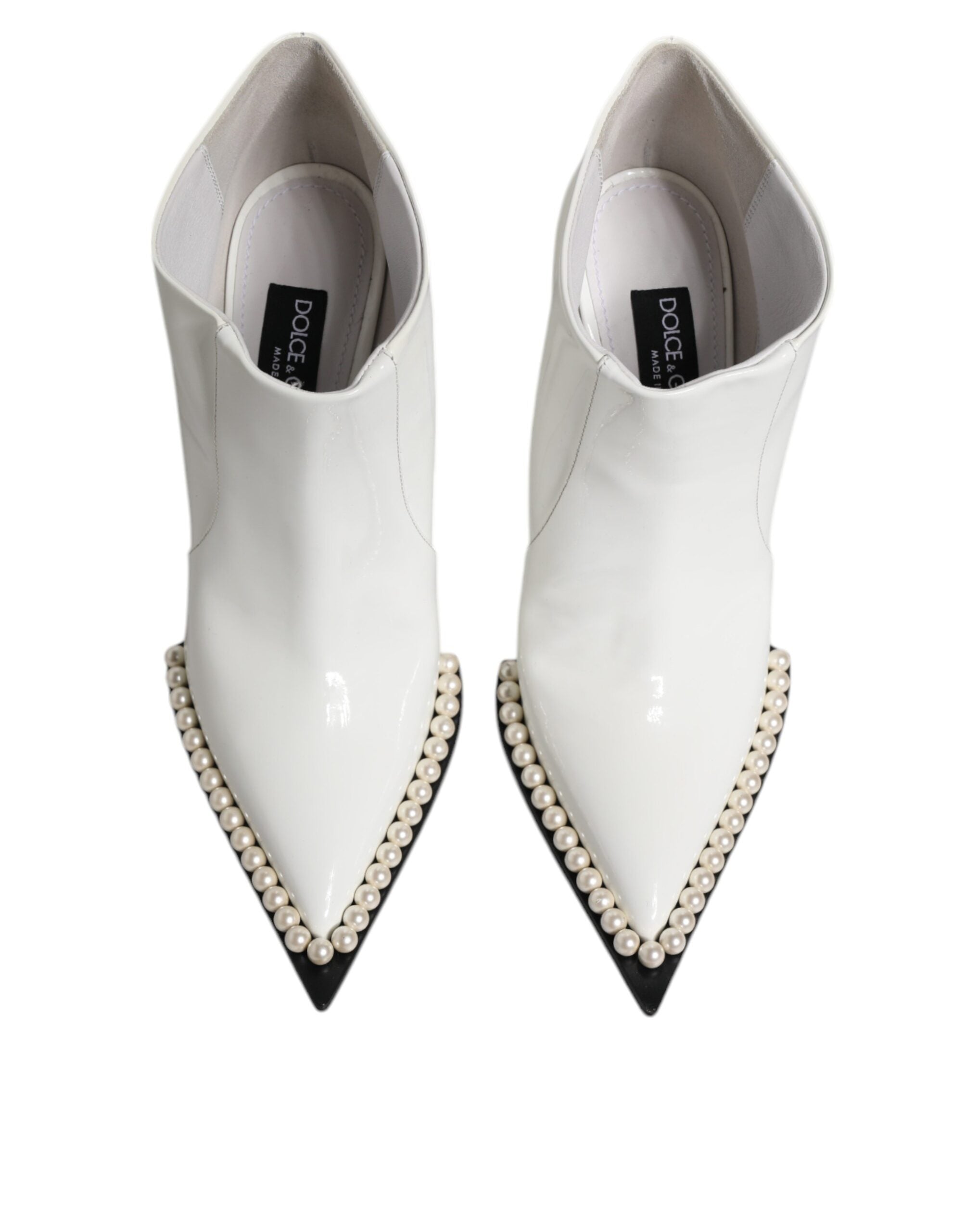 Dolce & Gabbana White Faux Pearl Leather Pointed Toe Ankle Boot Women's Shoes (Pre-Owned)