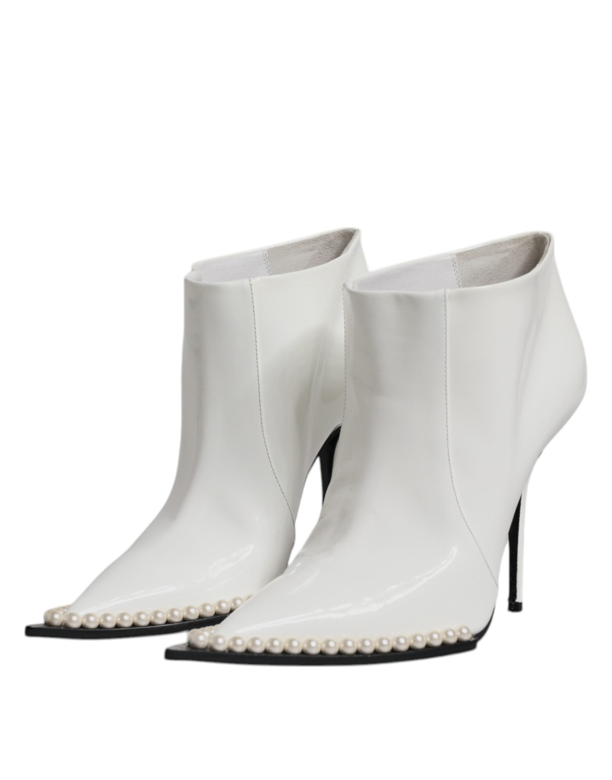 Dolce & Gabbana White Faux Pearl Leather Pointed Toe Ankle Boot Women's Shoes (Pre-Owned)