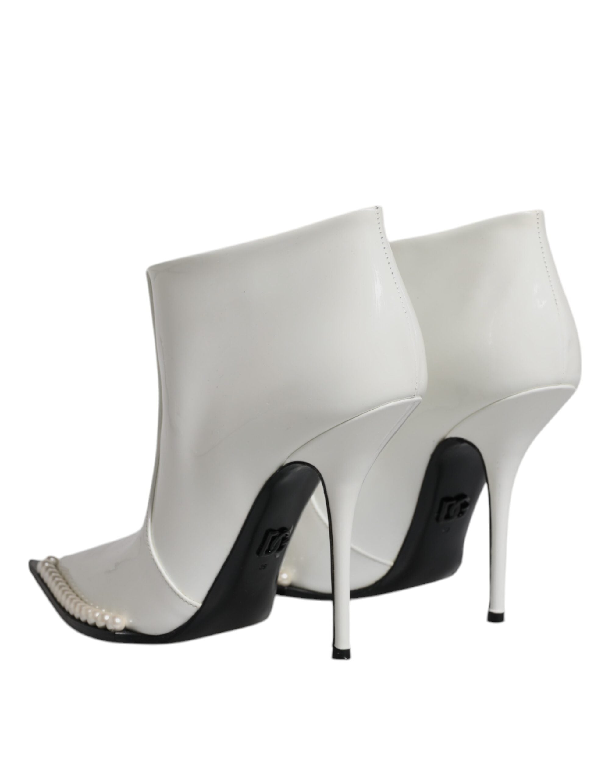 Dolce & Gabbana White Faux Pearl Leather Pointed Toe Ankle Boot Women's Shoes (Pre-Owned)