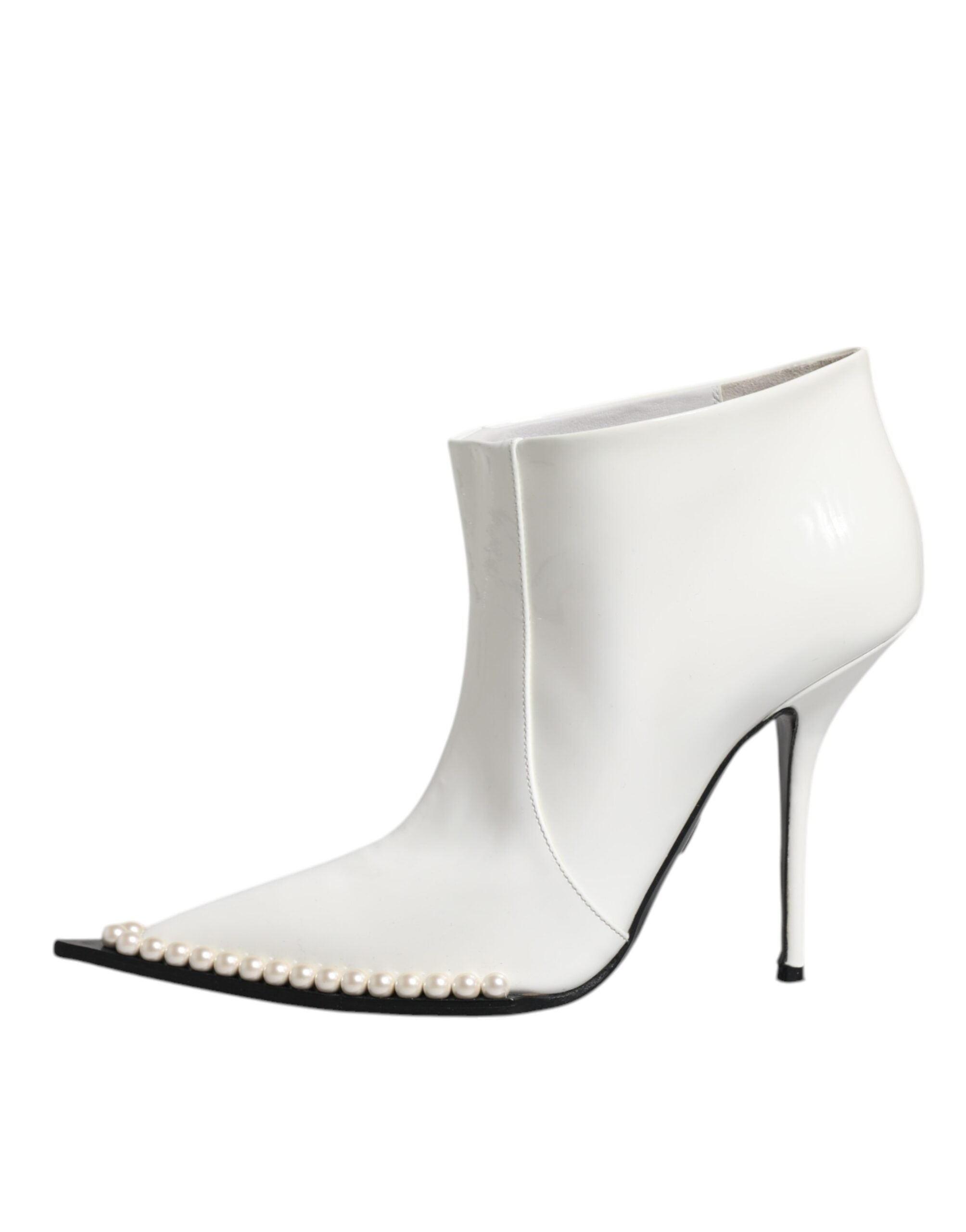 Dolce & Gabbana White Faux Pearl Leather Pointed Toe Ankle Boot Women's Shoes (Pre-Owned)