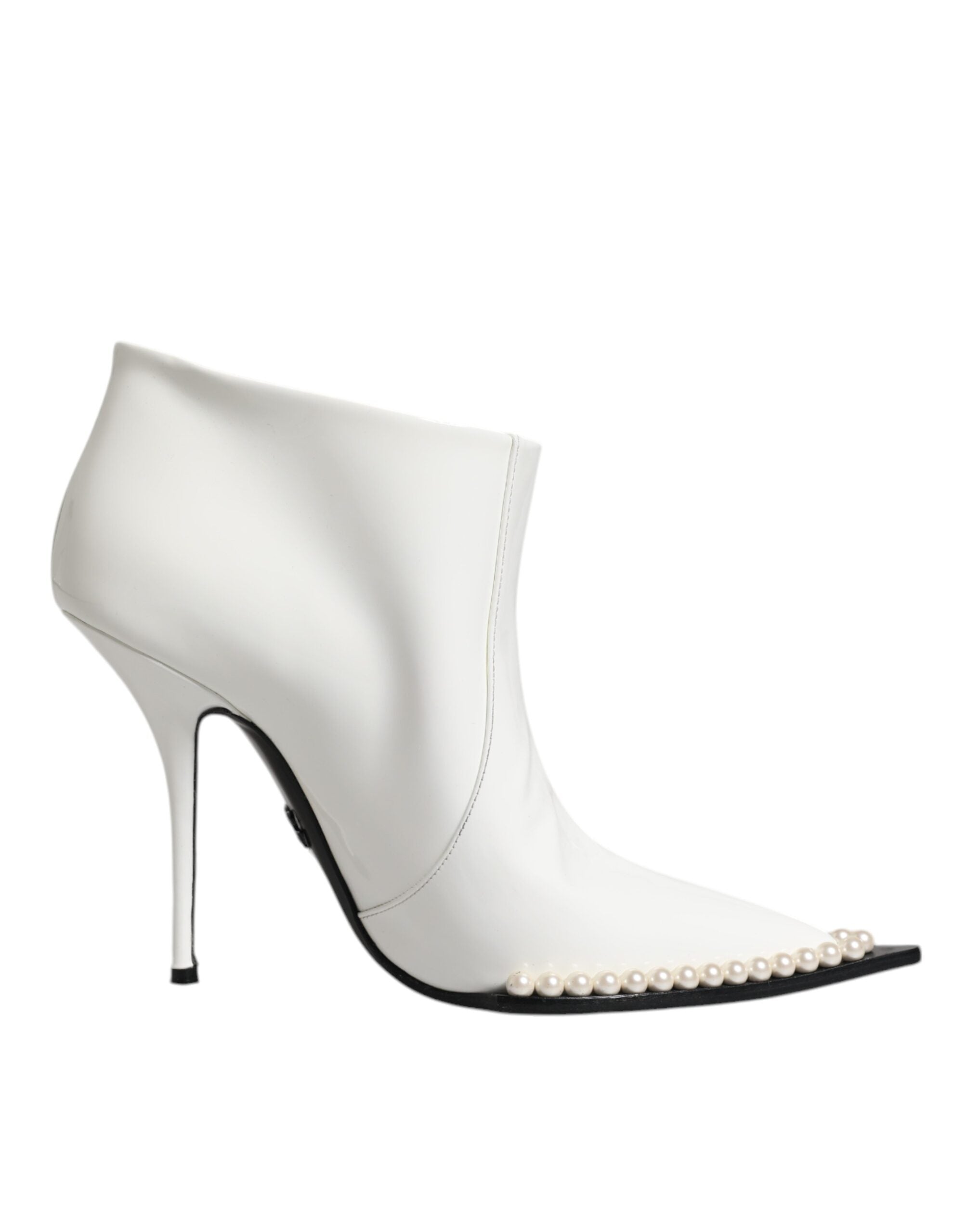 Dolce & Gabbana White Faux Pearl Leather Pointed Toe Ankle Boot Women's Shoes (Pre-Owned)