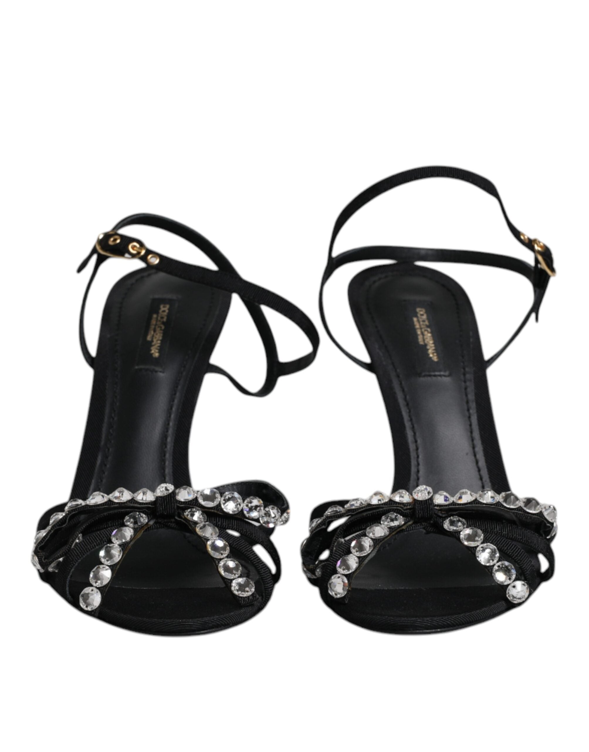 Dolce & Gabbana Black Leather Crystal Bow KEIRA Sandals Women's Shoes (Pre-Owned)