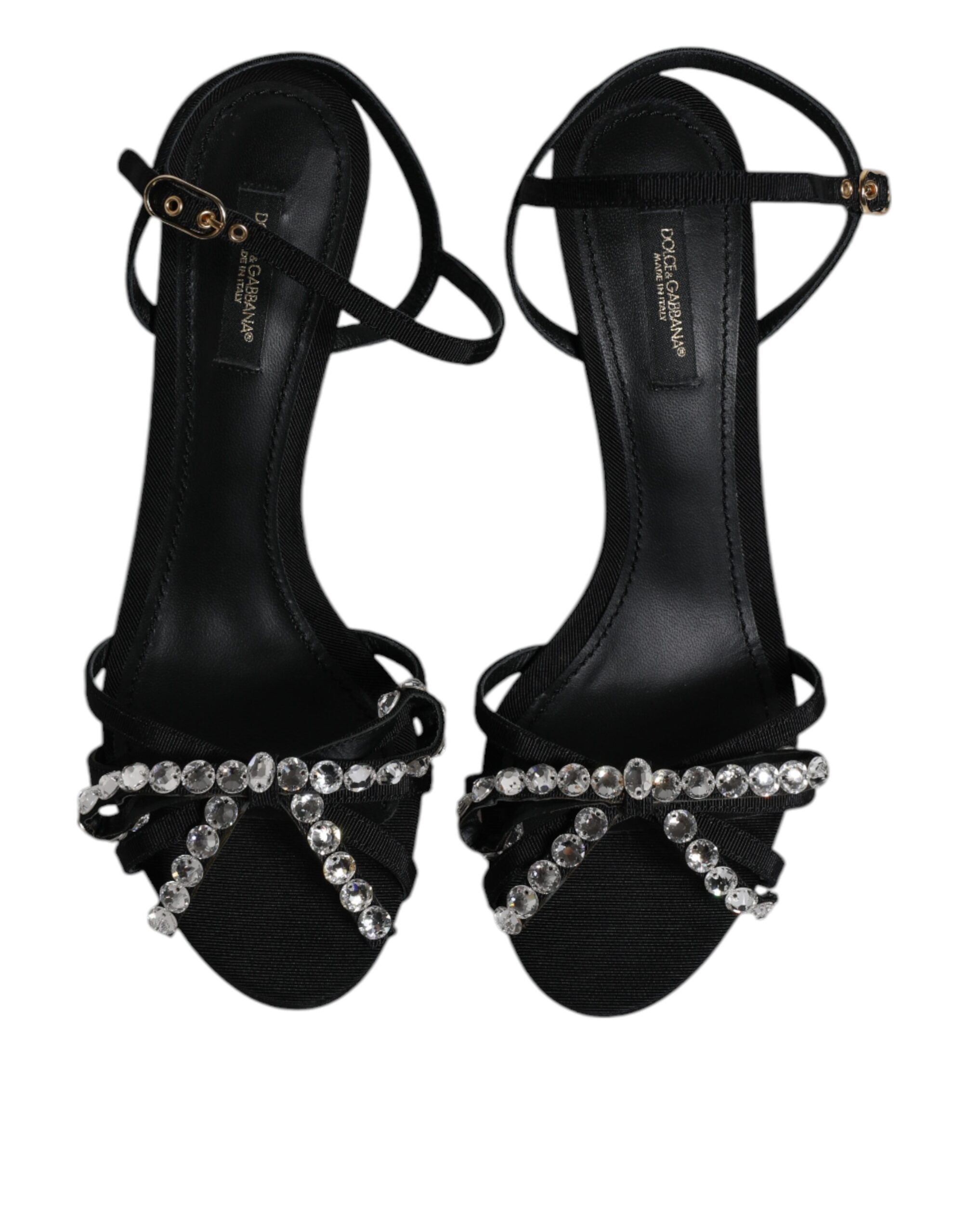 Dolce & Gabbana Black Leather Crystal Bow KEIRA Sandals Women's Shoes (Pre-Owned)