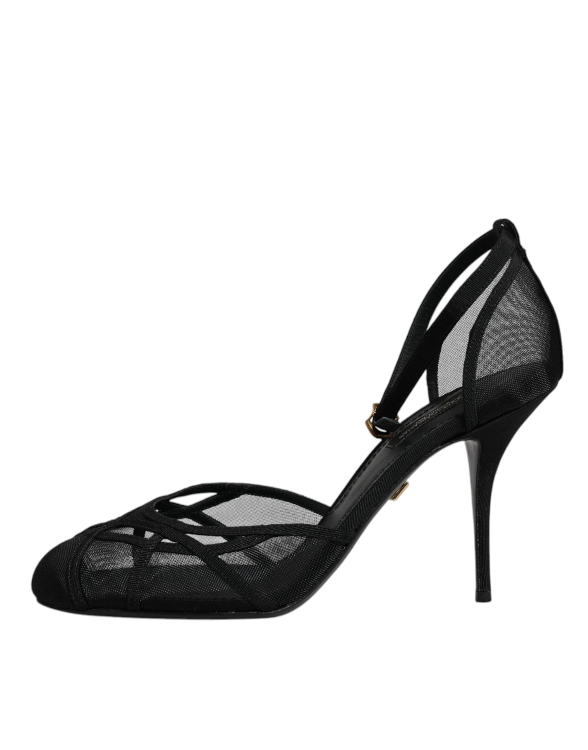 Dolce & Gabbana Black Mesh Ankle Strap Heels Pumps Women's Shoes (Pre-Owned)