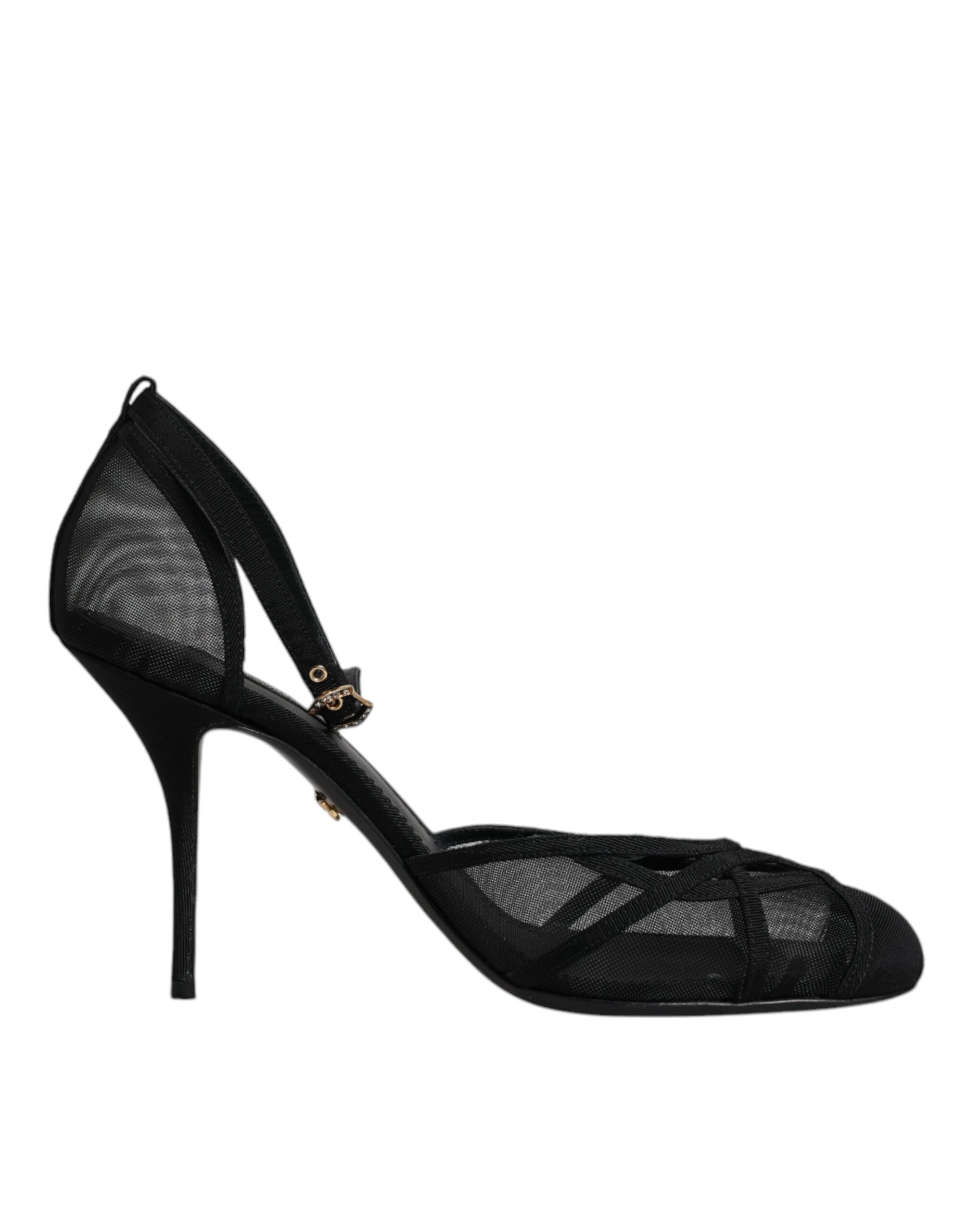 Dolce & Gabbana Black Mesh Ankle Strap Heels Pumps Women's Shoes (Pre-Owned)