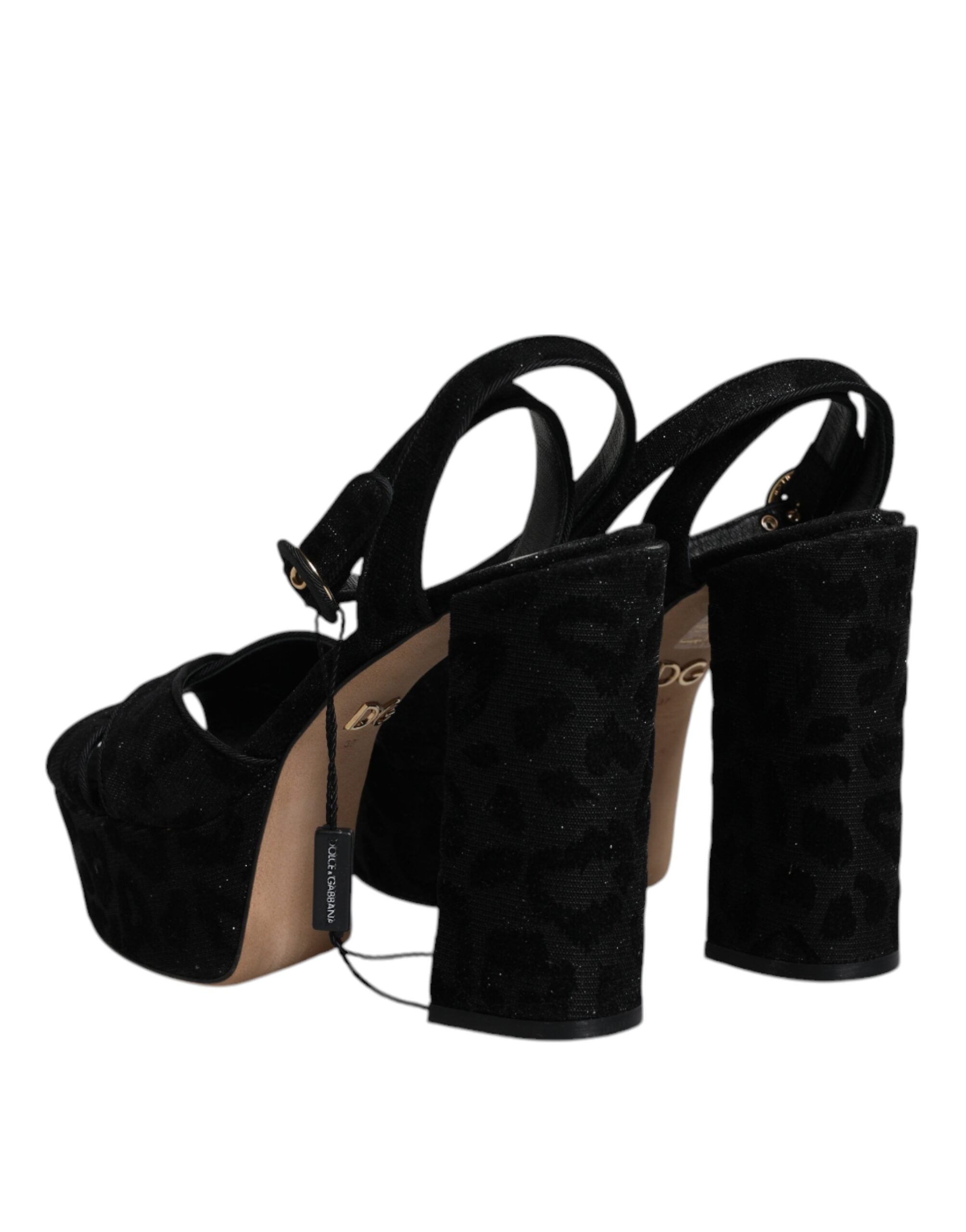 Dolce & Gabbana Black Leopard Platform Heels Sandals Women's Shoes (Pre-Owned)