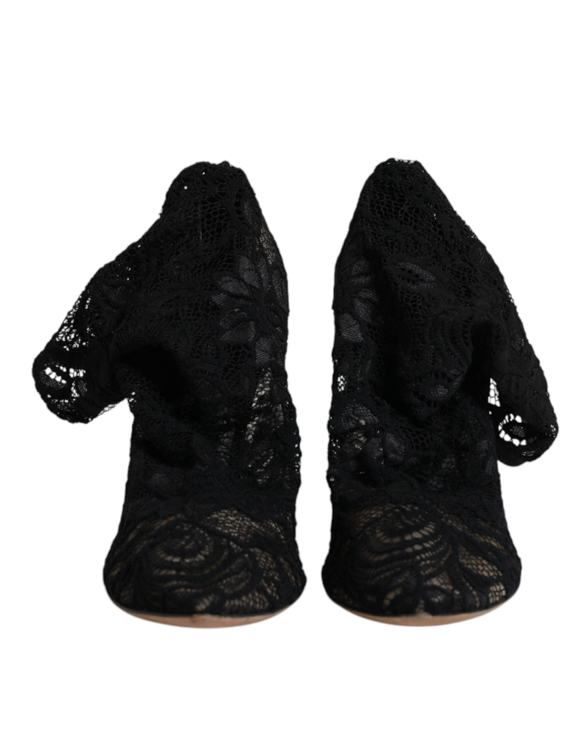 Dolce & Gabbana Black Lace Stretch Heels Mid Calf Boots Women's Shoes (Pre-Owned)