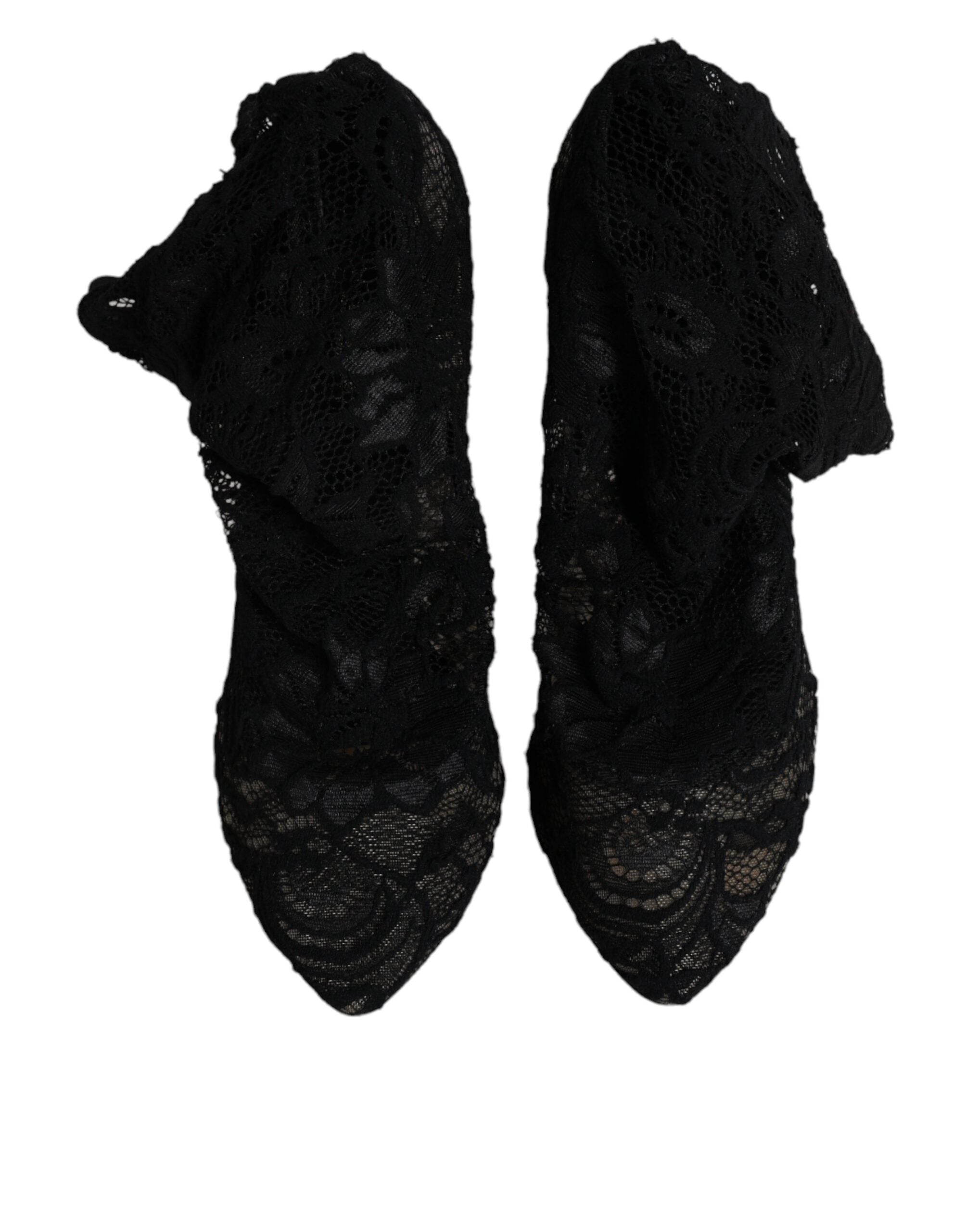 Dolce & Gabbana Black Lace Stretch Heels Mid Calf Boots Women's Shoes (Pre-Owned)