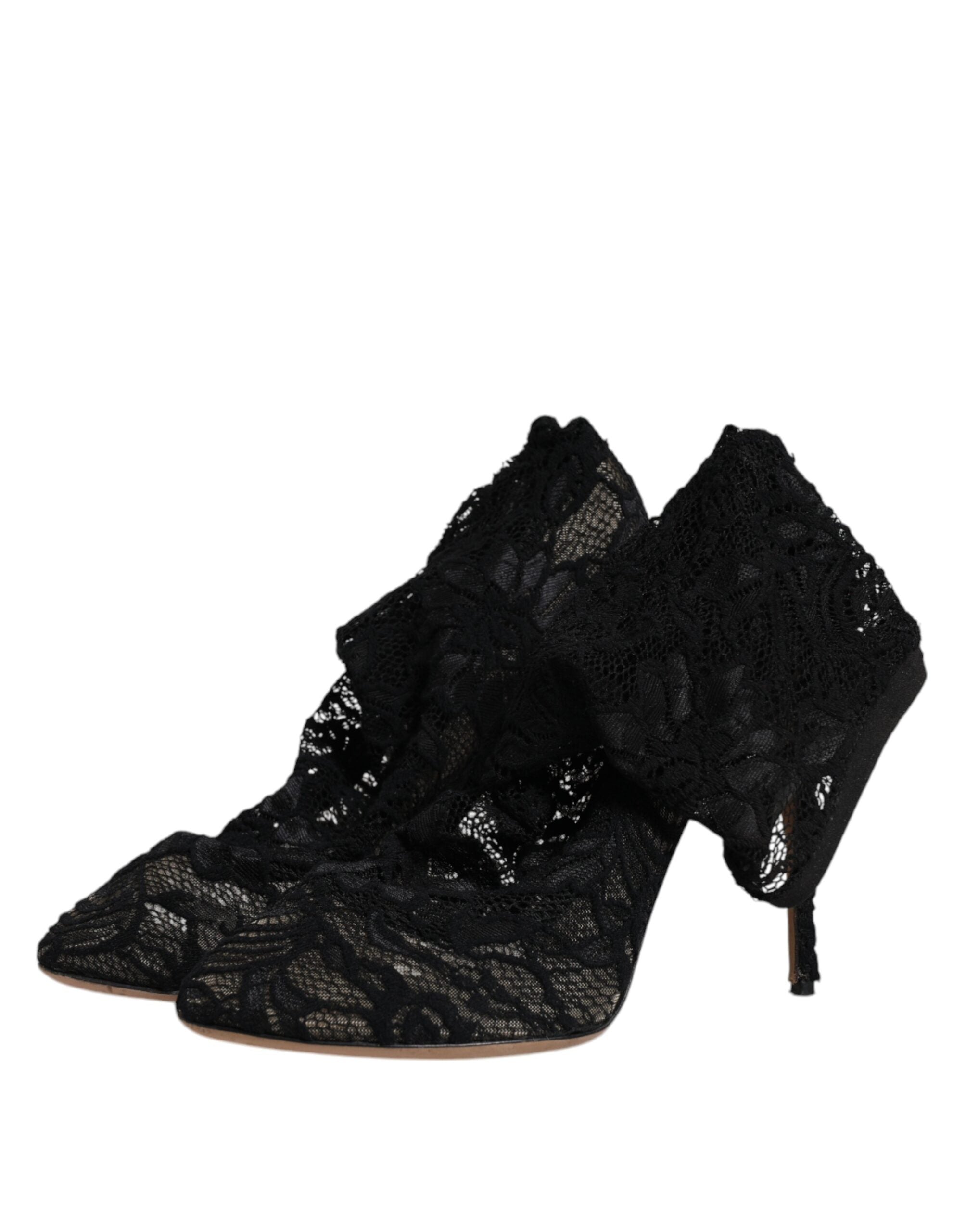 Dolce & Gabbana Black Lace Stretch Heels Mid Calf Boots Women's Shoes (Pre-Owned)