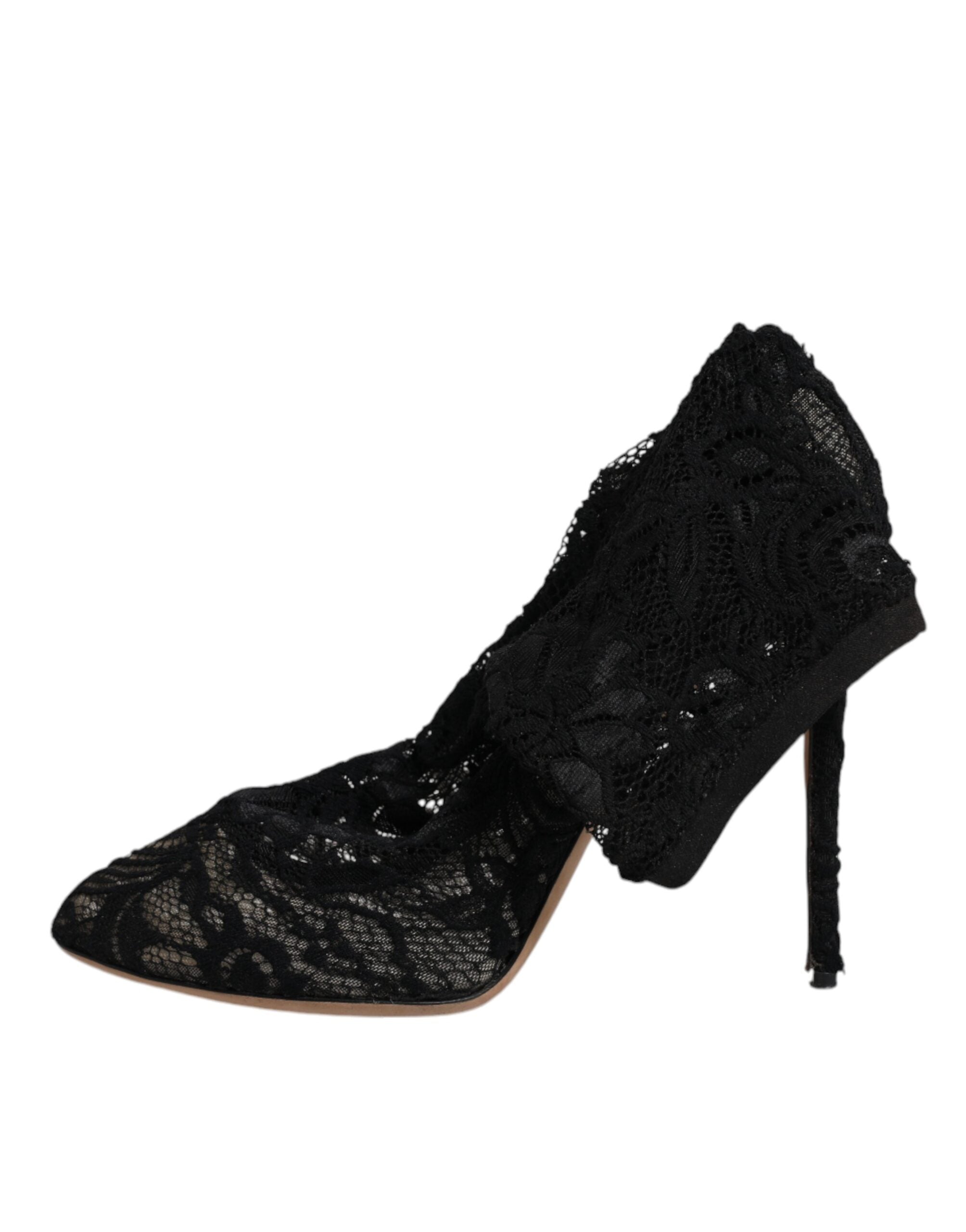 Dolce & Gabbana Black Lace Stretch Heels Mid Calf Boots Women's Shoes (Pre-Owned)