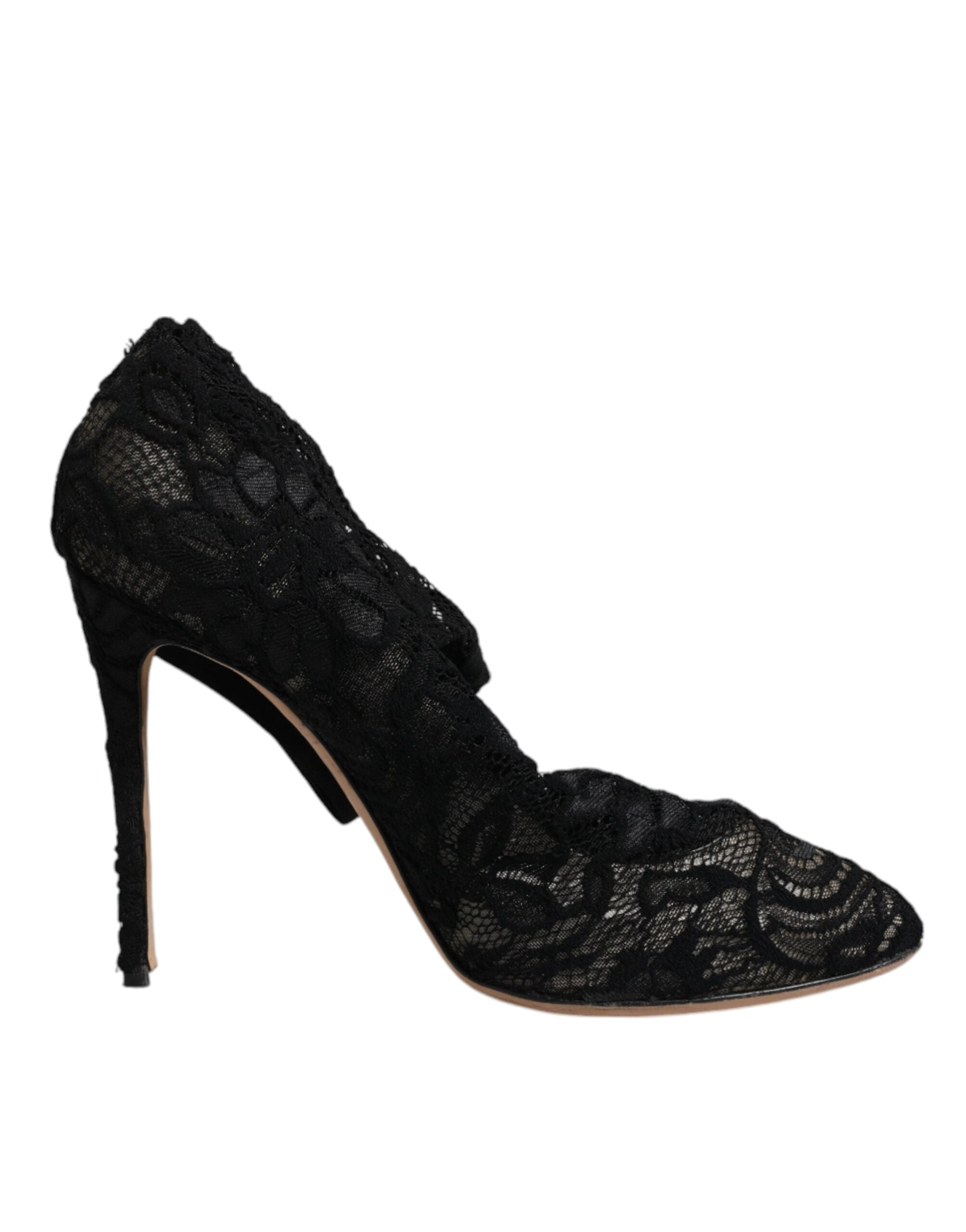 Dolce & Gabbana Black Lace Stretch Heels Mid Calf Boots Women's Shoes (Pre-Owned)