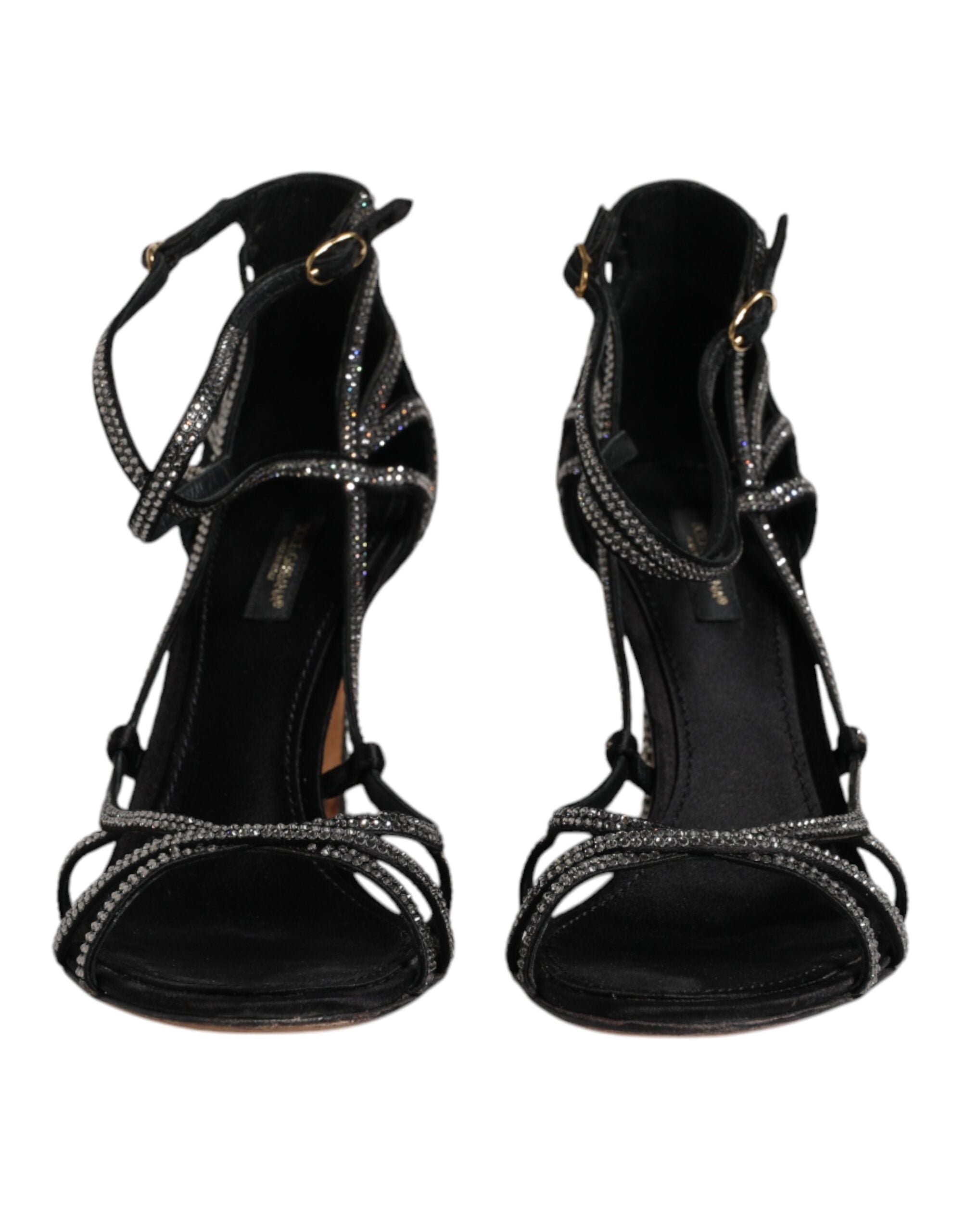 Dolce & Gabbana Black Strass Ankle Strap Heels Sandals Women's Shoes (Pre-Owned)