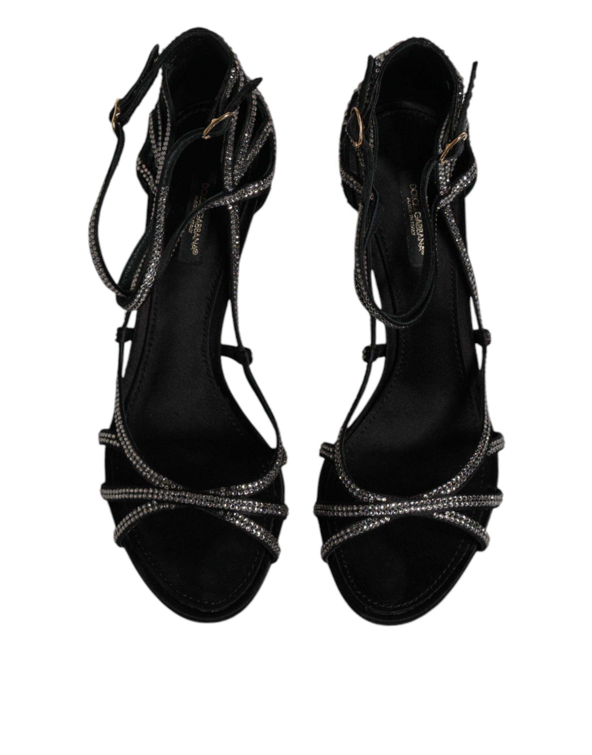 Dolce & Gabbana Black Strass Ankle Strap Heels Sandals Women's Shoes (Pre-Owned)