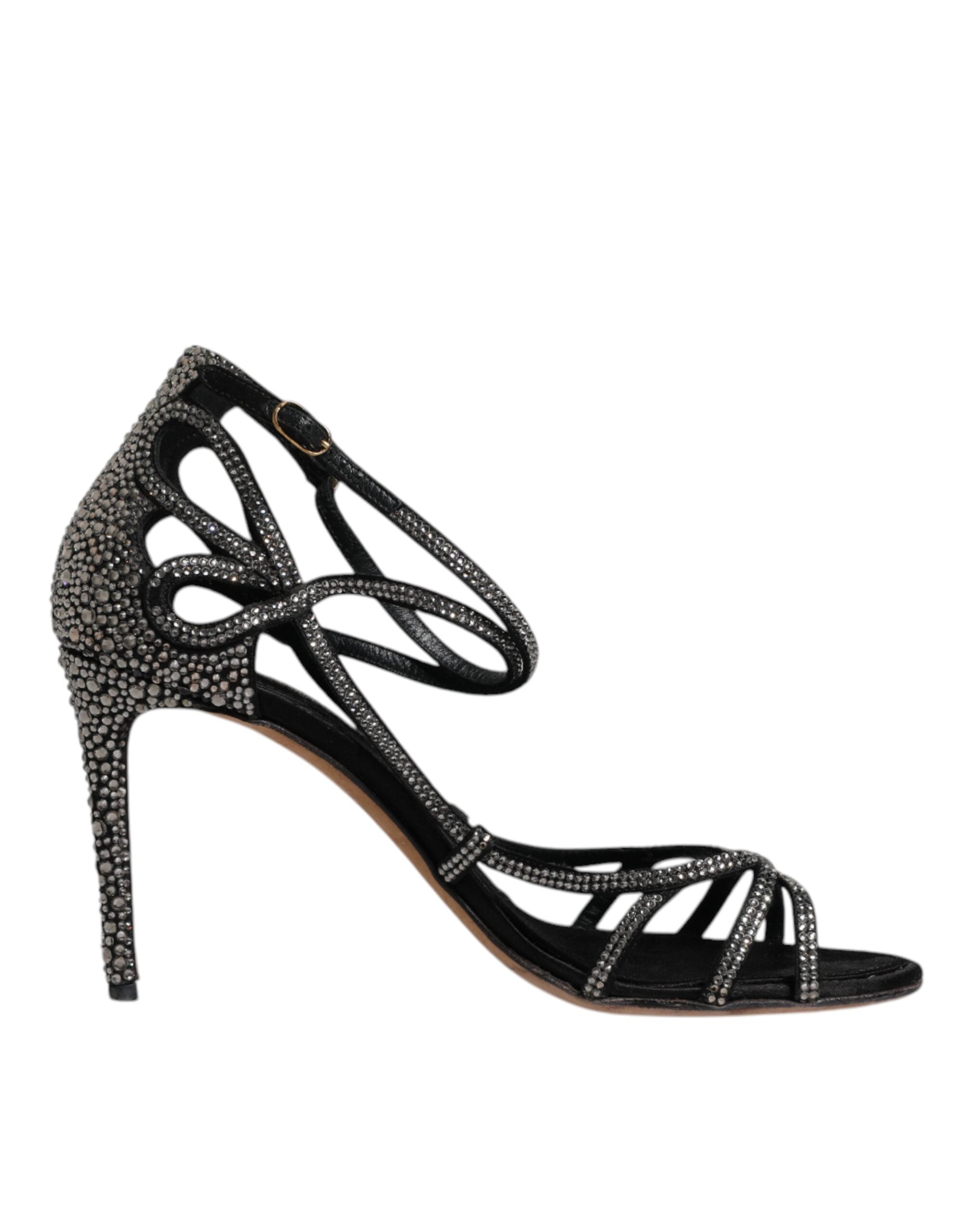 Dolce & Gabbana Black Strass Ankle Strap Heels Sandals Women's Shoes (Pre-Owned)