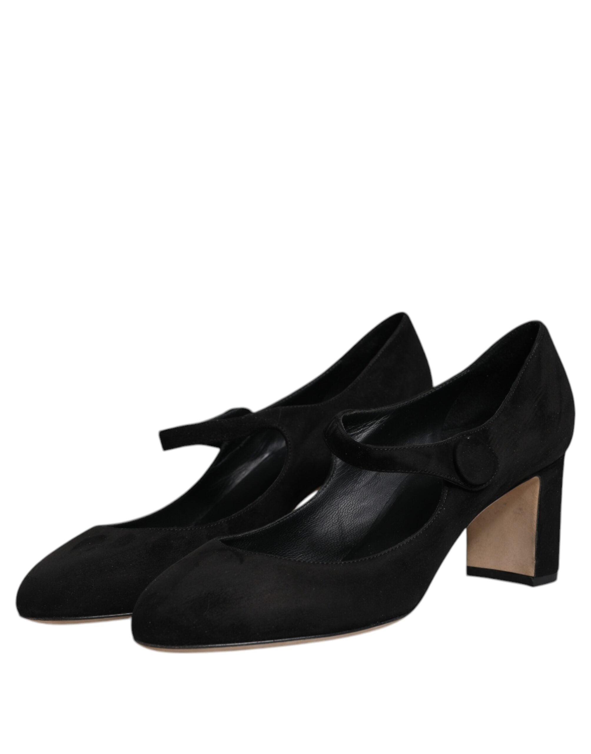 Dolce & Gabbana Black Suede Leather Block Heels Pumps Women's Shoes (Pre-Owned)