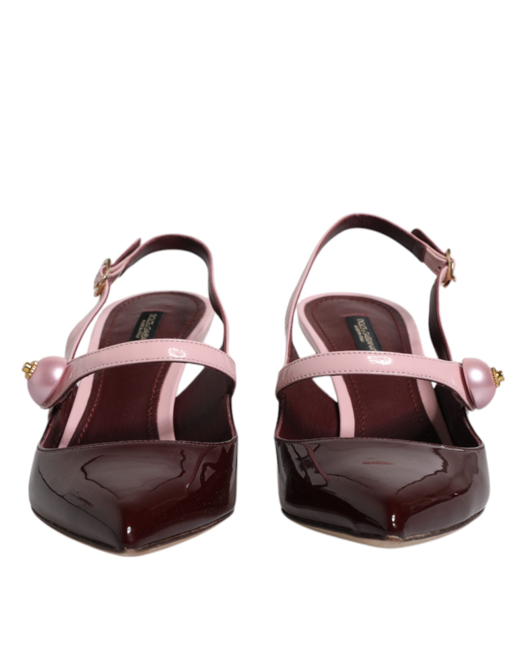 Dolce & Gabbana Pink Maroon Leather Kitten Heels Slingbacks Women's Shoes (Pre-Owned)