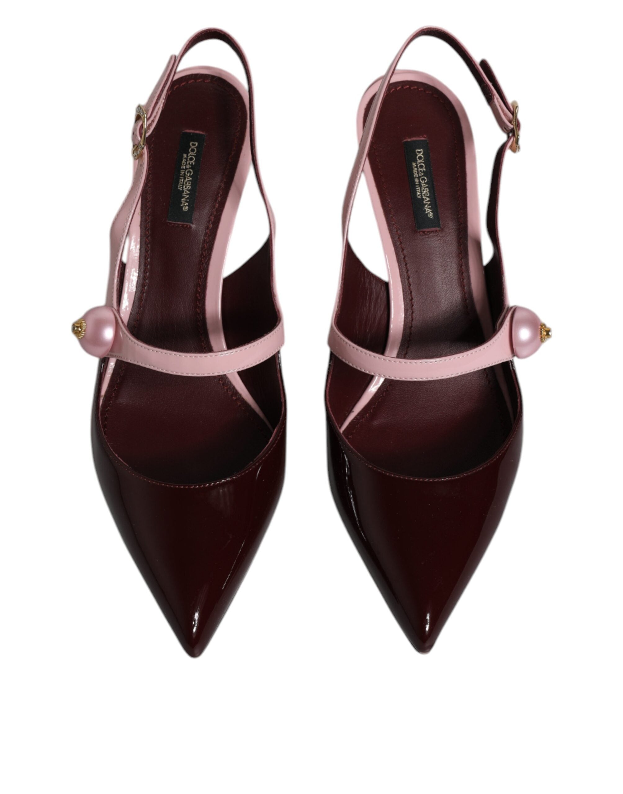 Dolce & Gabbana Pink Maroon Leather Kitten Heels Slingbacks Women's Shoes (Pre-Owned)