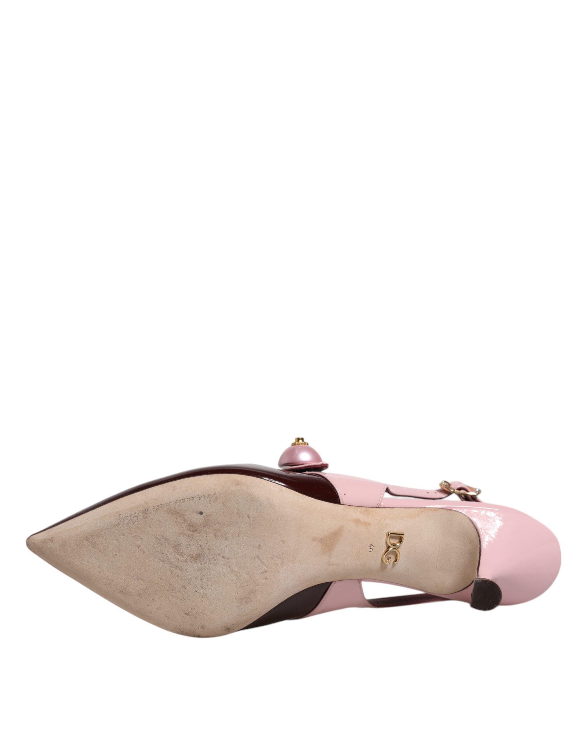 Dolce & Gabbana Pink Maroon Leather Kitten Heels Slingbacks Women's Shoes (Pre-Owned)