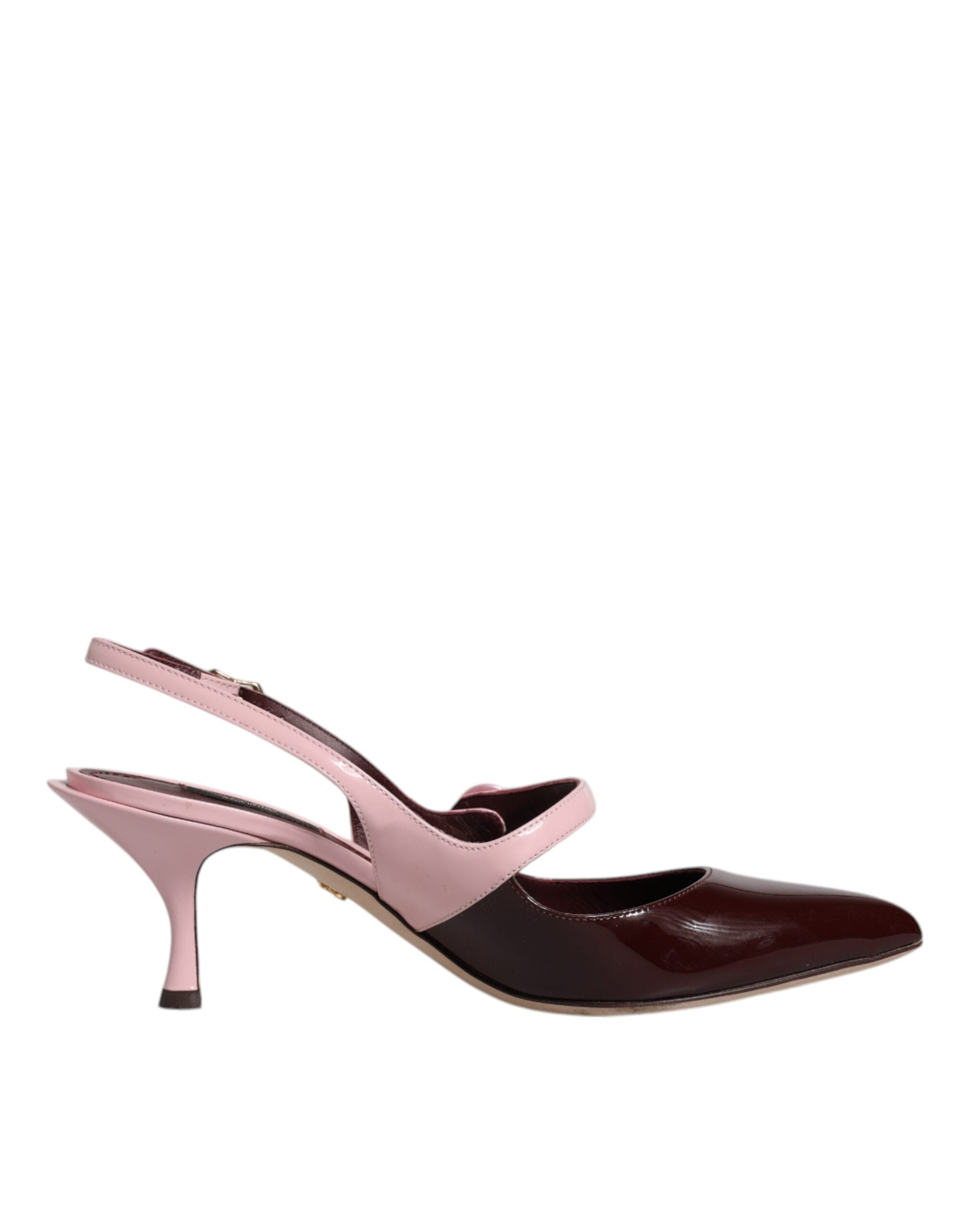 Dolce & Gabbana Pink Maroon Leather Kitten Heels Slingbacks Women's Shoes (Pre-Owned)