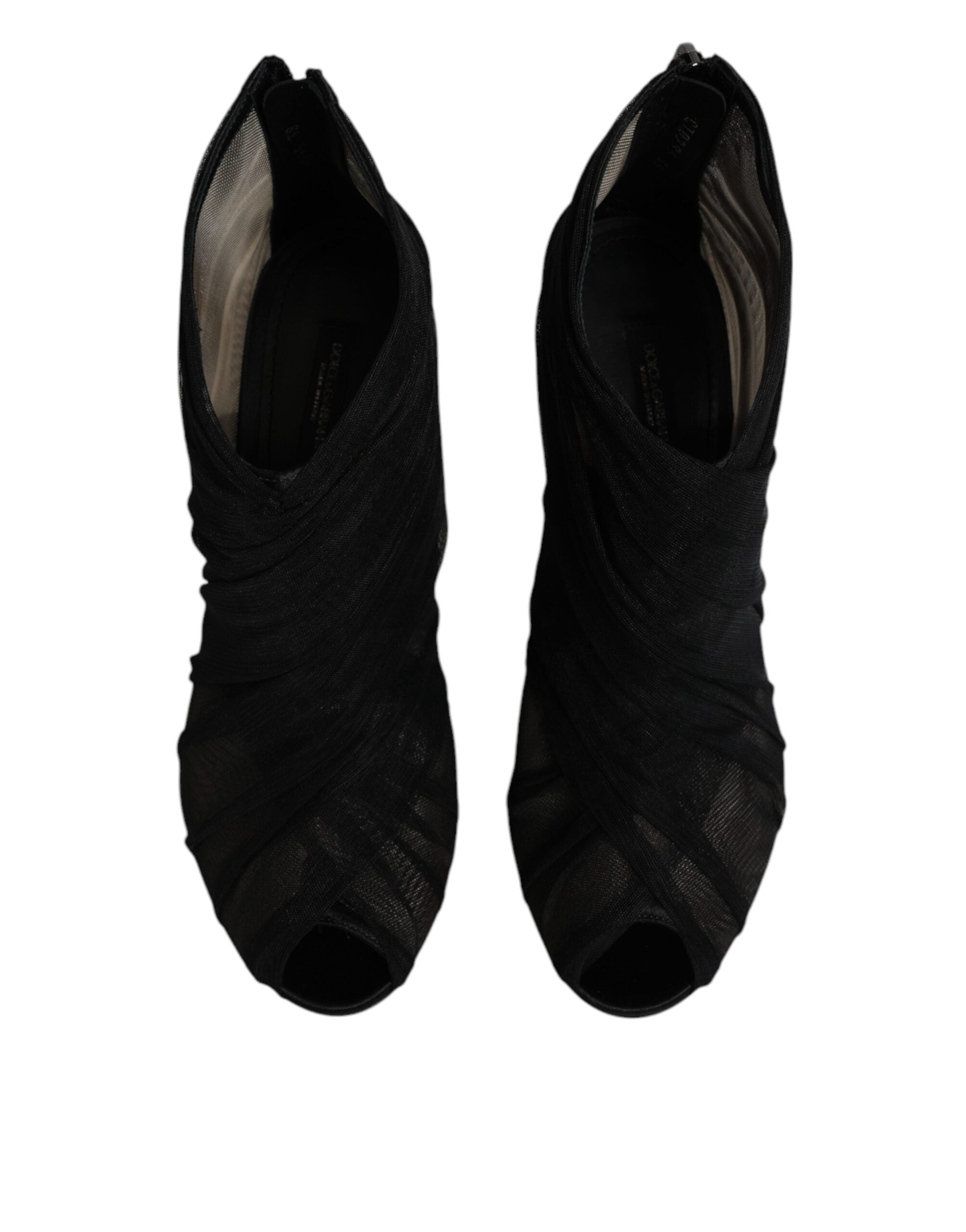 Dolce & Gabbana Black Mesh Stiletto Heels Ankle Boots Women's Shoes